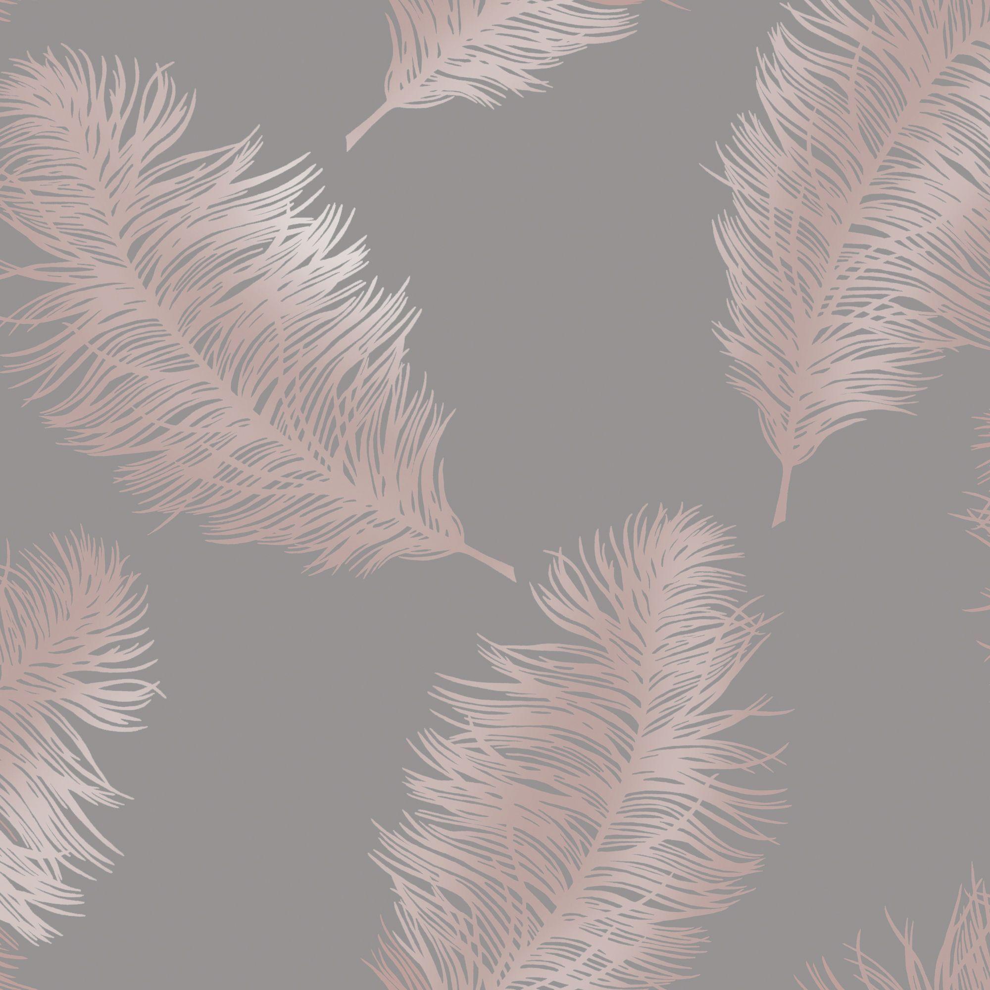 2000x2000 Statement Grey Feather Metallic Gold Effect Wallpaper. Departments. DIY at B&Q. Rose gold bedroom, Feather wallpaper, Statement wallpaper