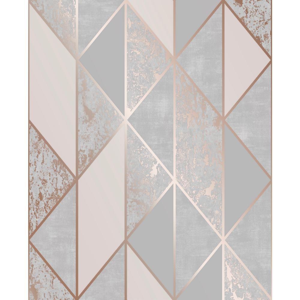 1000x1000 Super Fresco Milan Geo Rose Gold And Grey Removable Wallpaper, Grey Rose Gold
