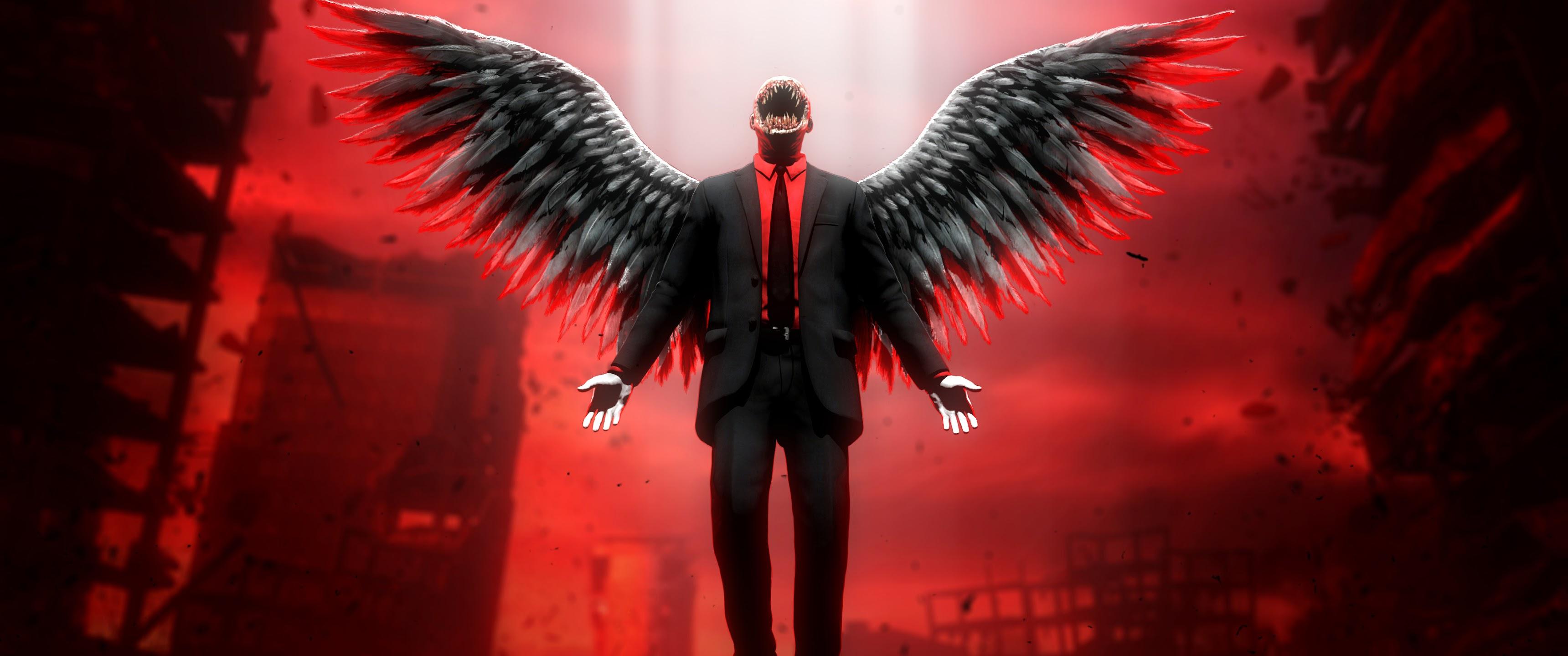 3440x1440 Hell Devil Wings 4K Wallpaper