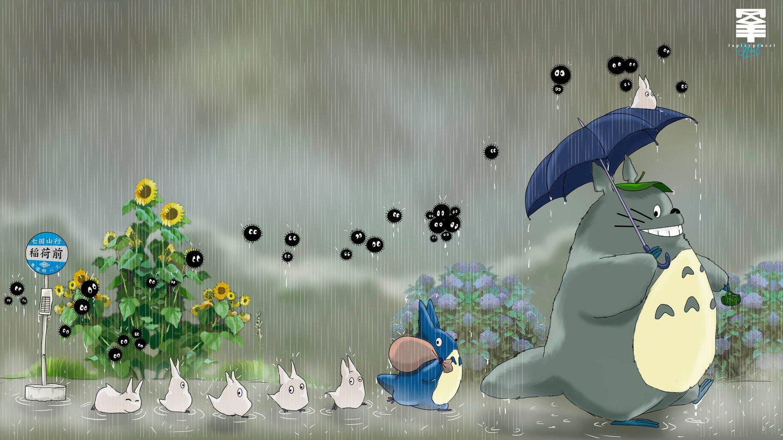 1600x900 Totoro Rain Wallpaper