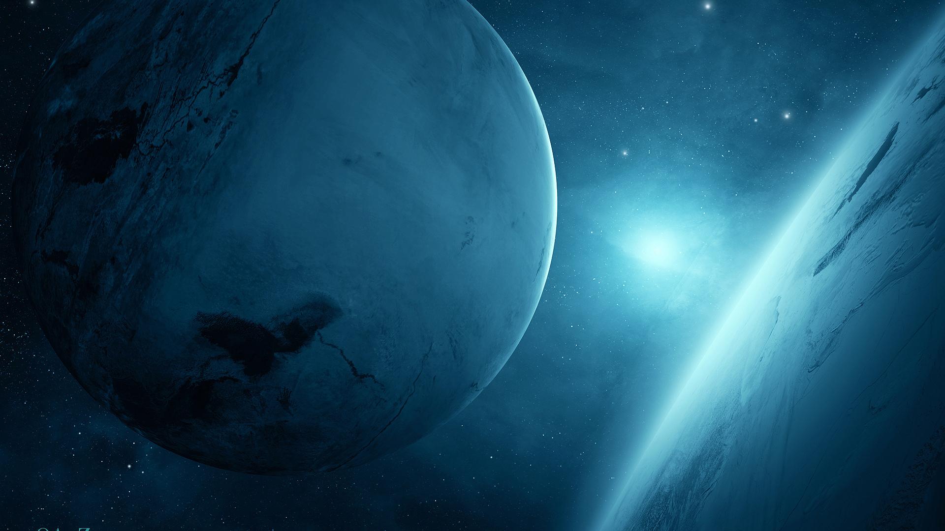 1920x1080 1920x1080 sci fi, two, planet blue, light