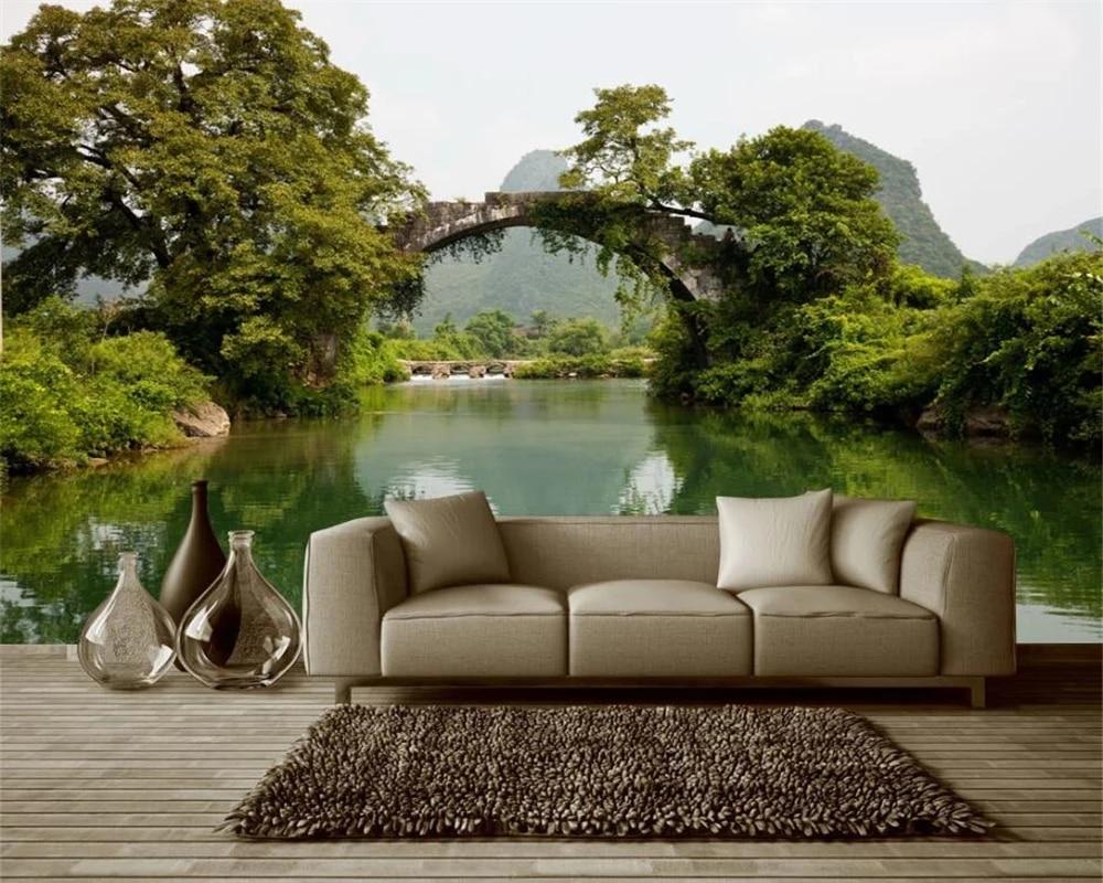 1000x800 beibehang Custom wallpaper sleek minimalist modern bridge water green fresh 3D background wall paper mural papel de pared. photo wall murals. custom photo wall muralphoto wall