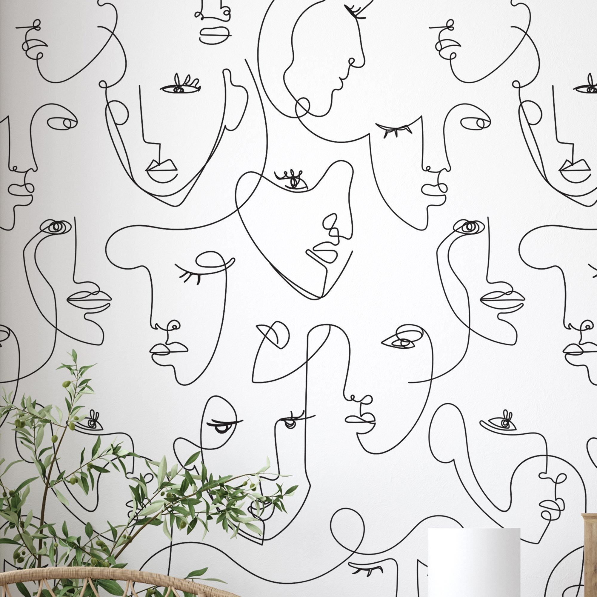 2000x2000 Wade Logan® Ducote Minimalist Face Line Textured Pell and Stick Wallpaper Tile & Reviews