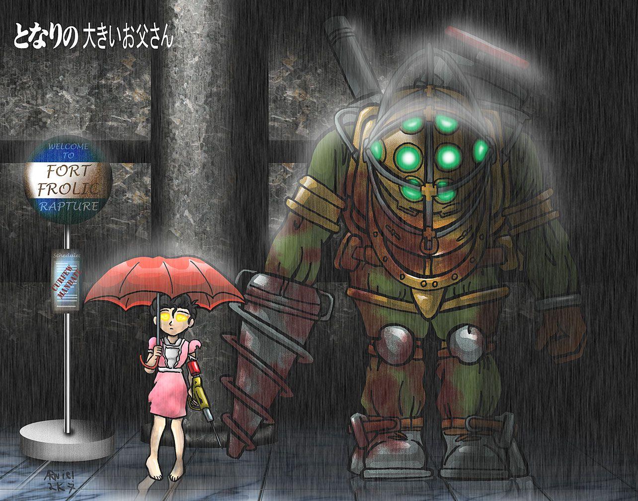 1284x1009 big daddy and little sister bioshock, bioshock and tonari no
