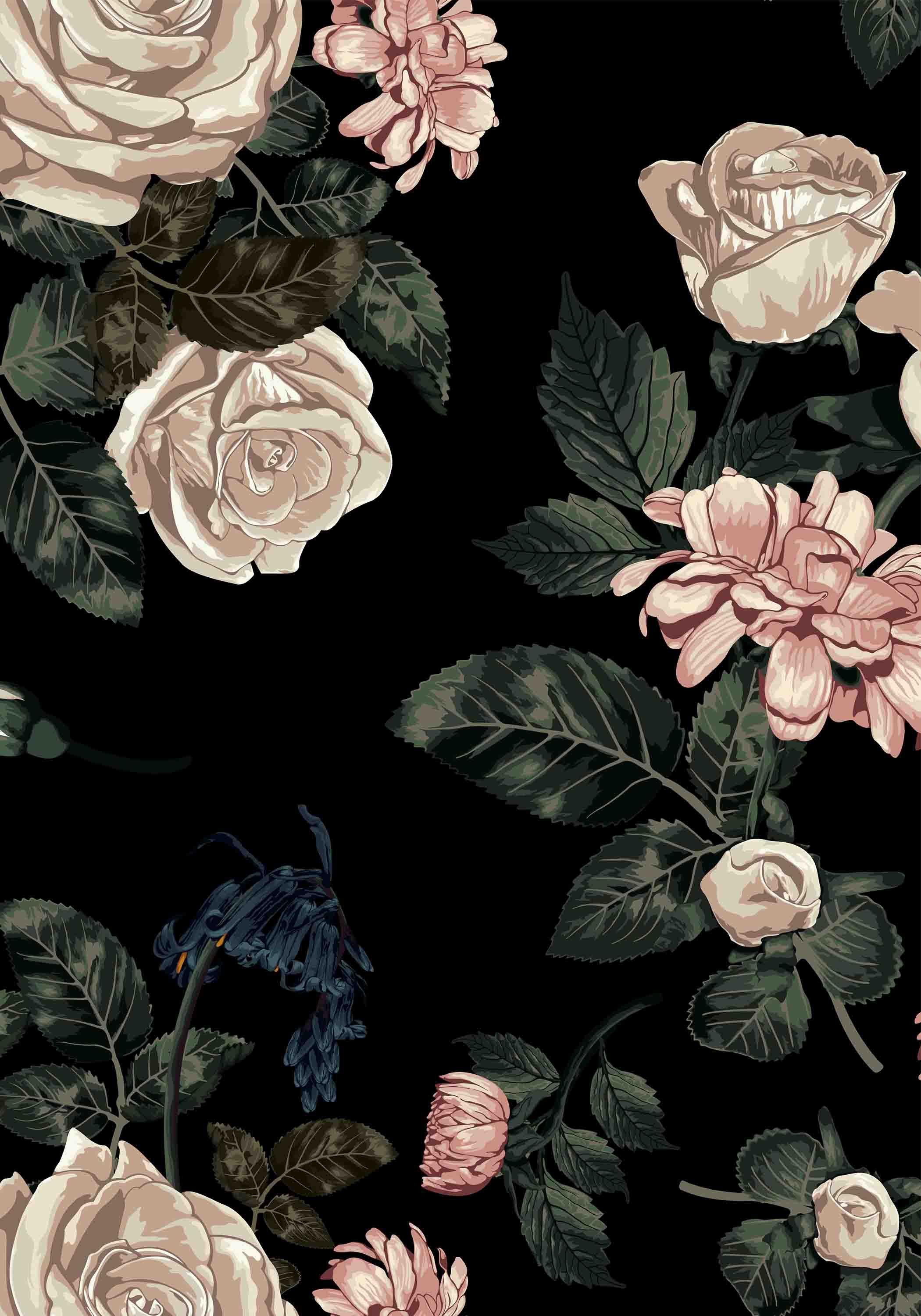 2100x3000 Black Floral Wallpaper, HD Black Floral Background