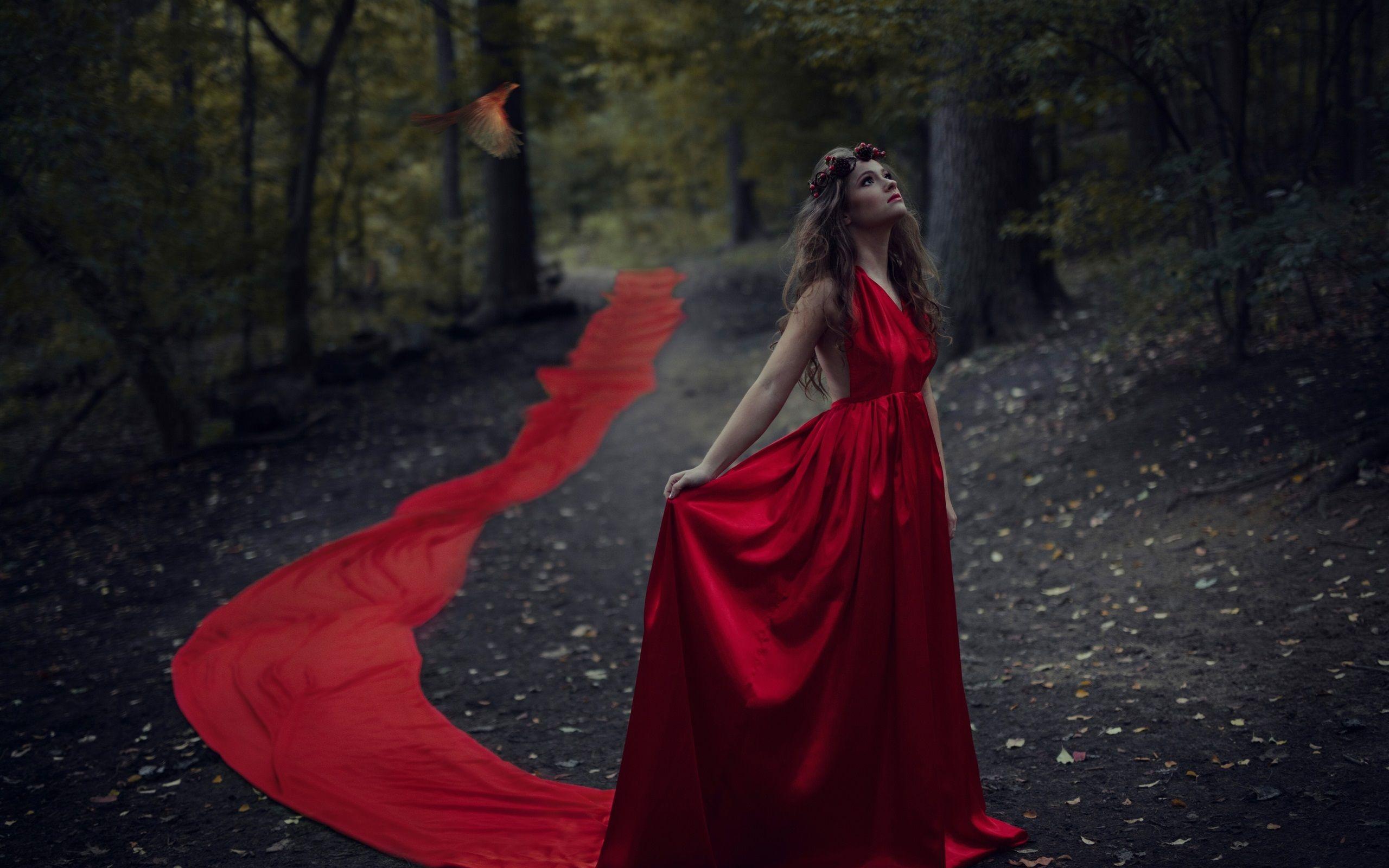 2560x1600 Girl In Red Wallpaper