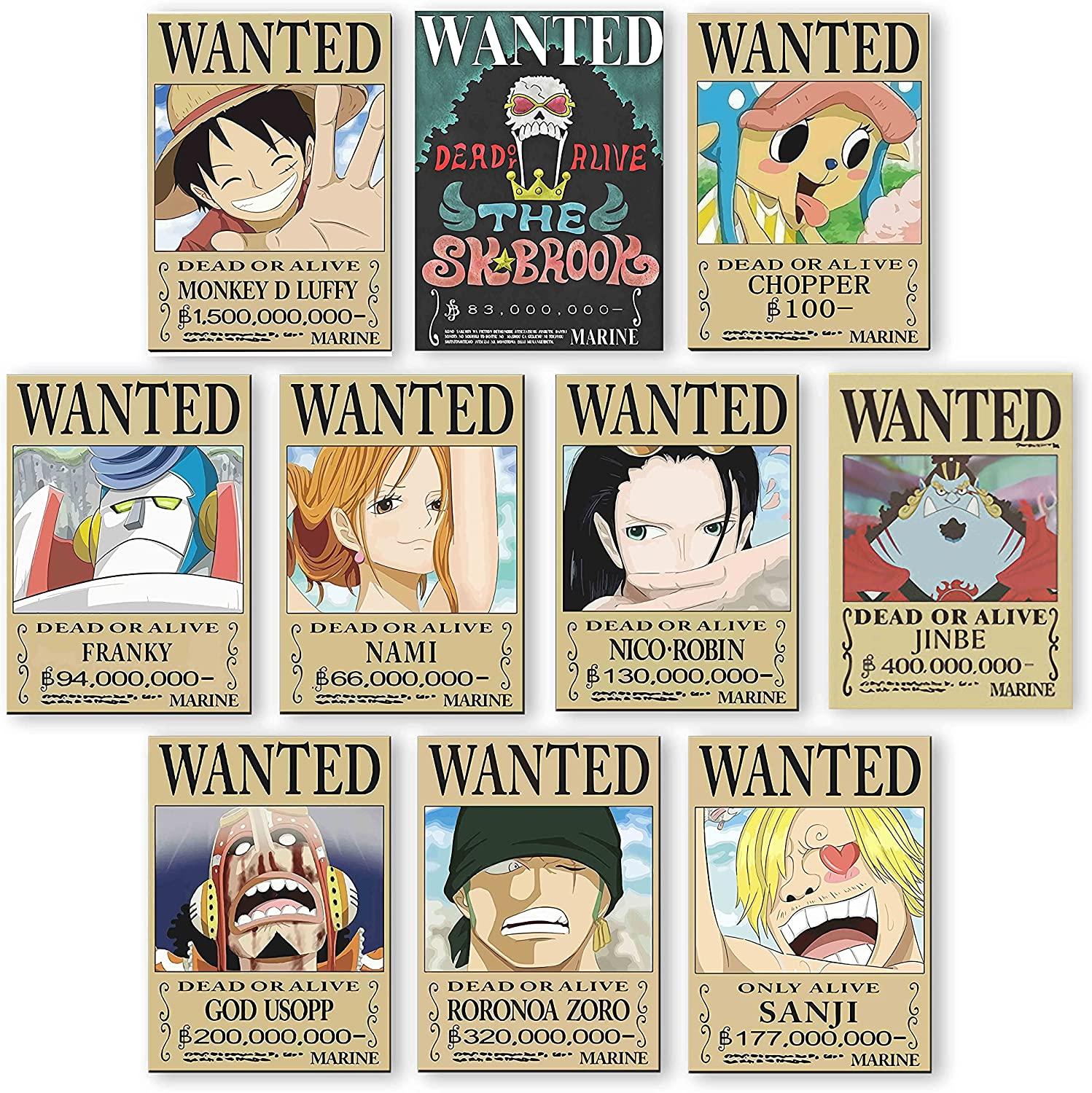 1498x1500 One Piece Wanted Posters, New Edition, Straw Hat Pirates Crew Luffy Chopper Zoro Nami Usopp Sanji Jinbe Franky Brook Robin(10pcs): Posters & Prints