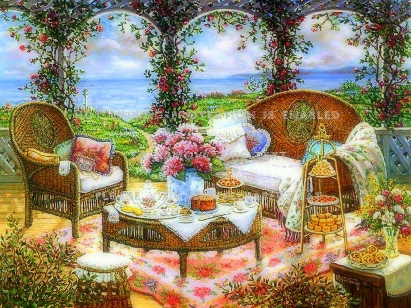1400x1050 afternoon tea by the sea beautiful flowers