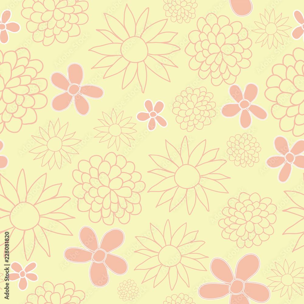 1000x1000 Vector Yellow Flowers Garden Tea Party Background Pattern Design. Perfect for fabric, wallpaper, stationery and scrapbooking projects Stock Vector