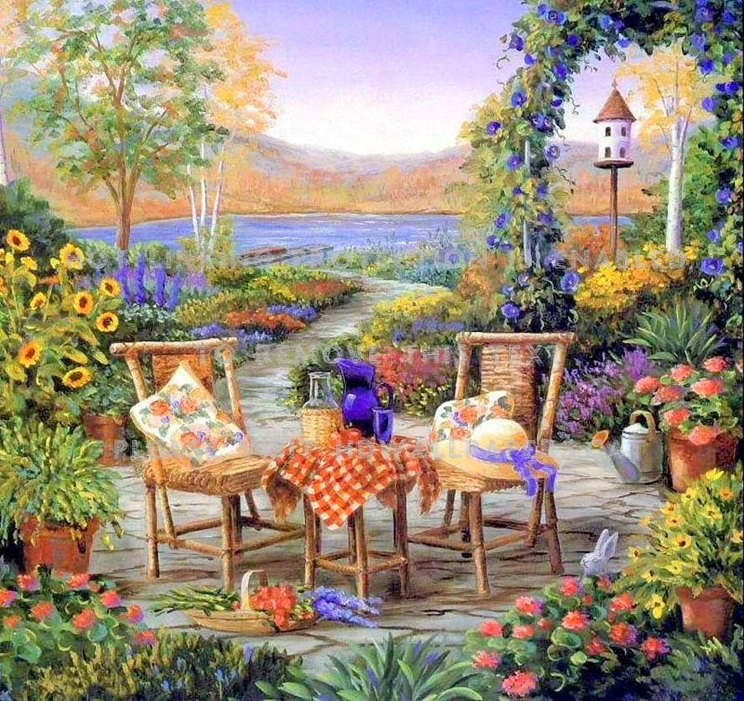 1080x1018 tea time in garden painting lovely horizont