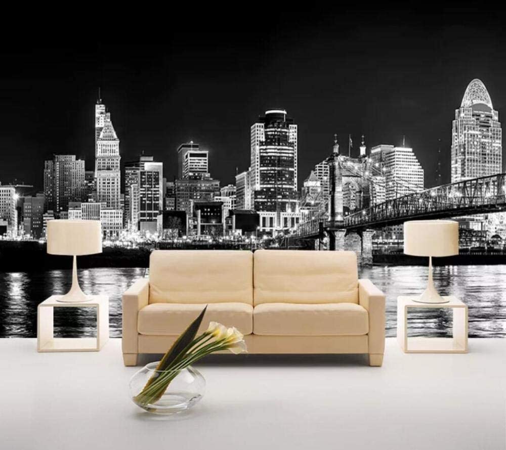 1000x890 Wall Mural 3D Wallpaper City View Black and White Buildings Custom Wallpaper 3D Effect Large Mural Wall Murals Home Decor, 300cmX210cm