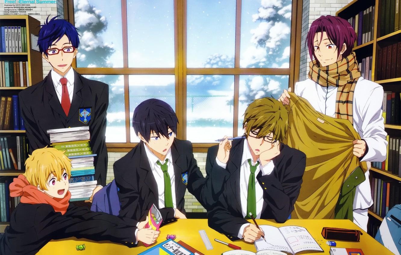 1332x850 Wallpaper Nanase Haruka (Free!), Matsuoka Rin, Hazuki Nagisa, Ryugazaki Rei, Tachibana Makoto, Kyoto Animation, Free! image for desktop, section прочее