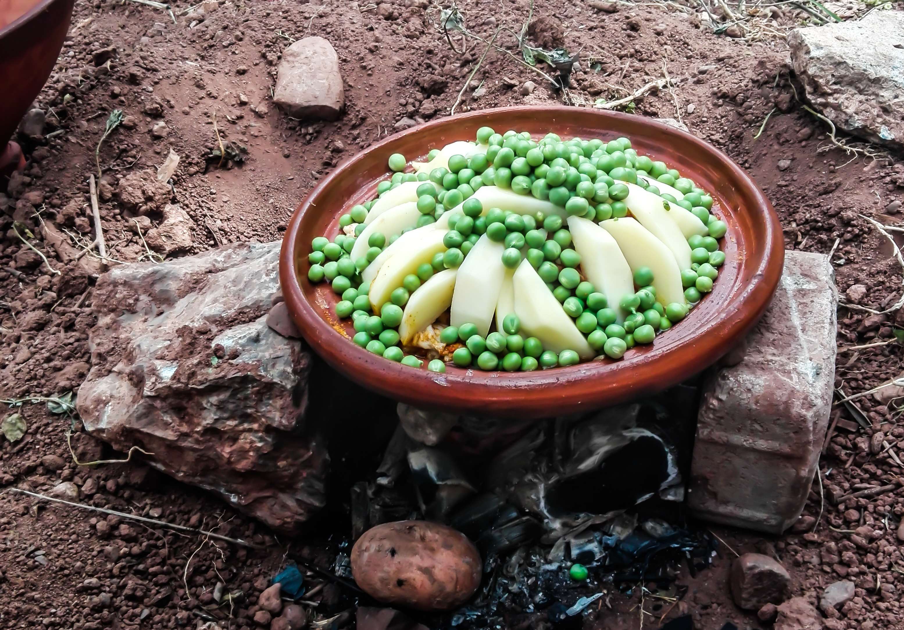 3110x2167 bean, beans, firewood, floor, food, free wallpaper, HD wallpaper, home cooked meals, meal, moroccan food, picnic, potato, stone, tajine, tradition, traditional wallpaper