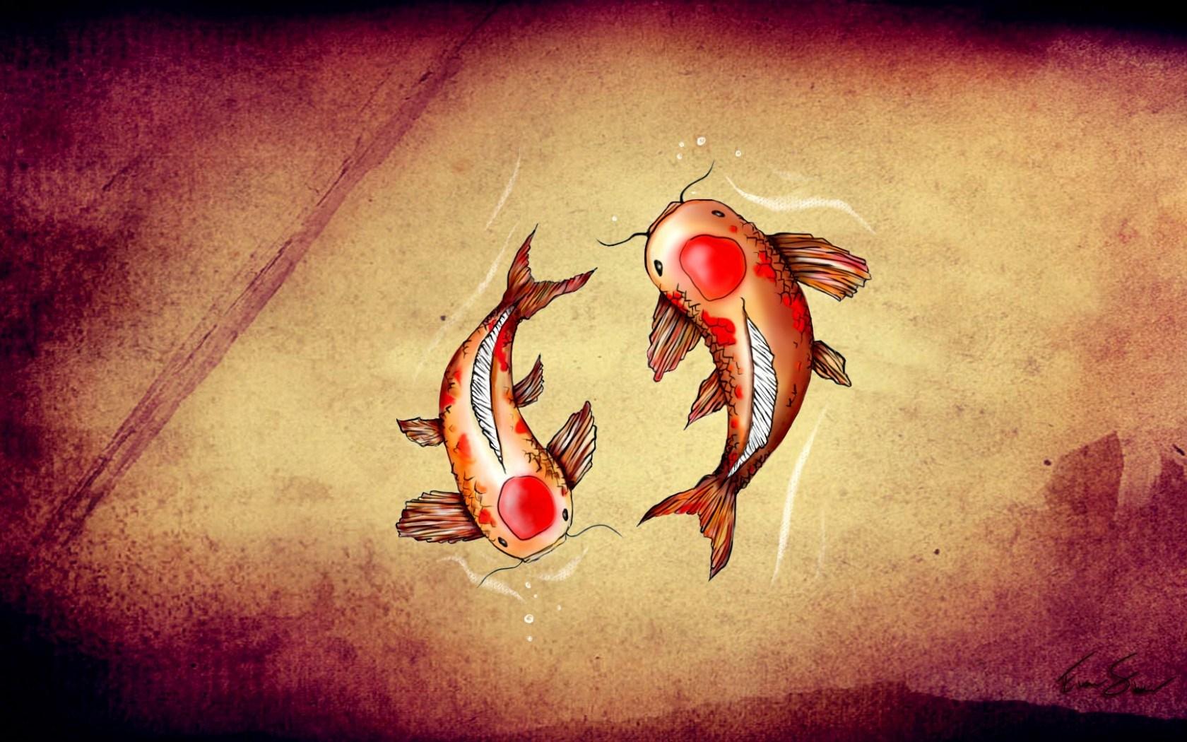 1680x1050 Drawing Koi Fish Art wallpaperx1050