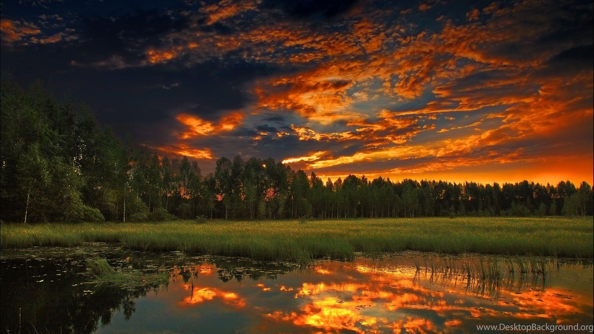 2048x1152 Cool Scenic Wallpaper Pond Image Grass HD Desktop Background