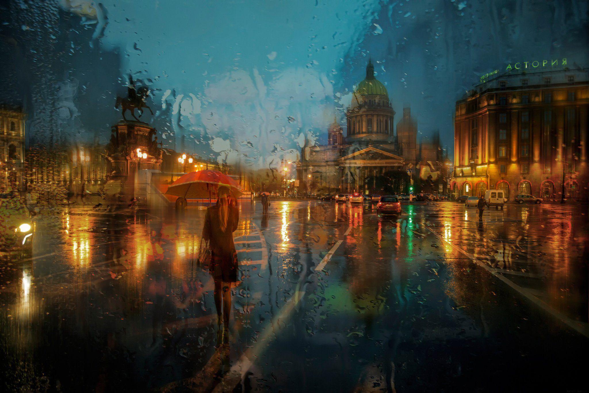 2048x1368 St petersburg isaakievskaa area rain russia storm mood art artwork