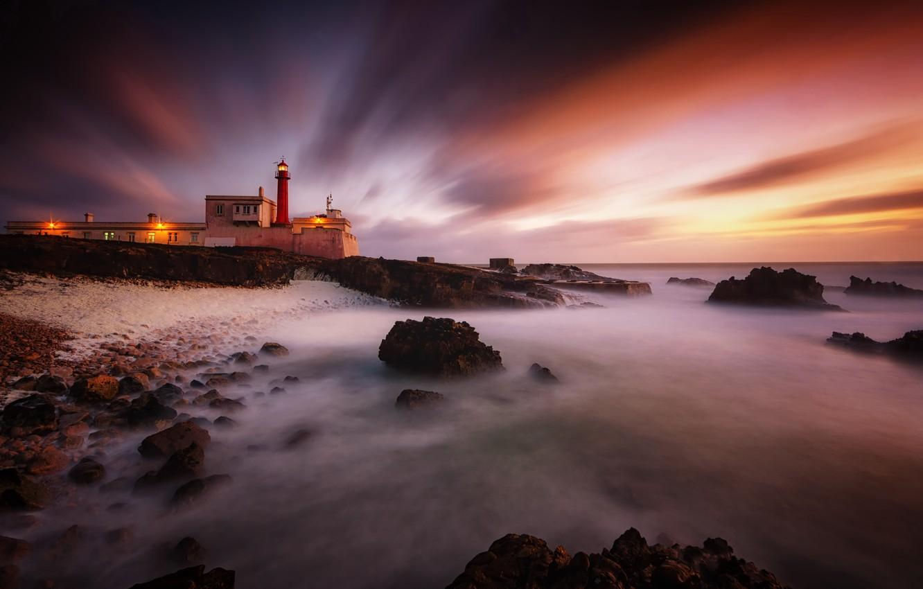 1332x850 Wallpaper sunset, Portugal, Cascais, Cabo Raso lighthouse image for desktop, section пейзажи