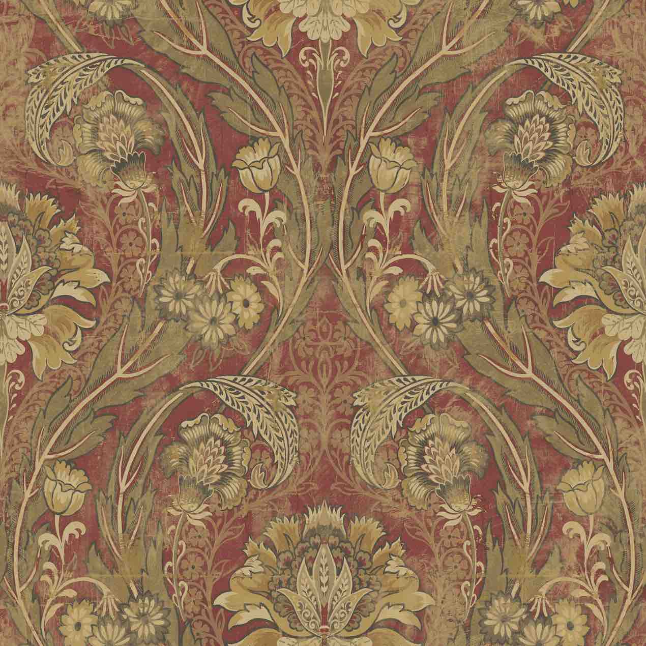1270x1270 Red Wallpaper Damask Pattern Victorian Style