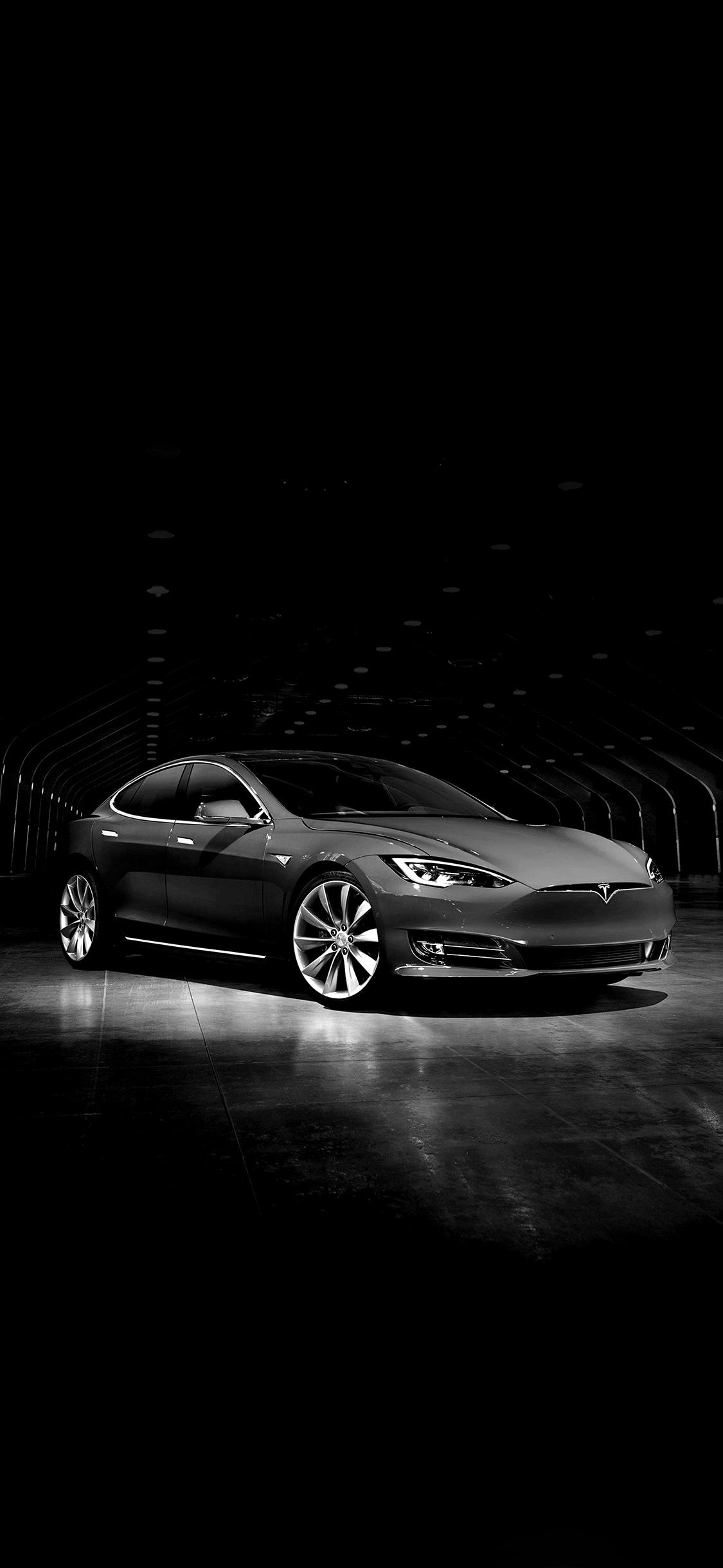 1125x2436 iPhone X wallpaper. tesla model dark bw car