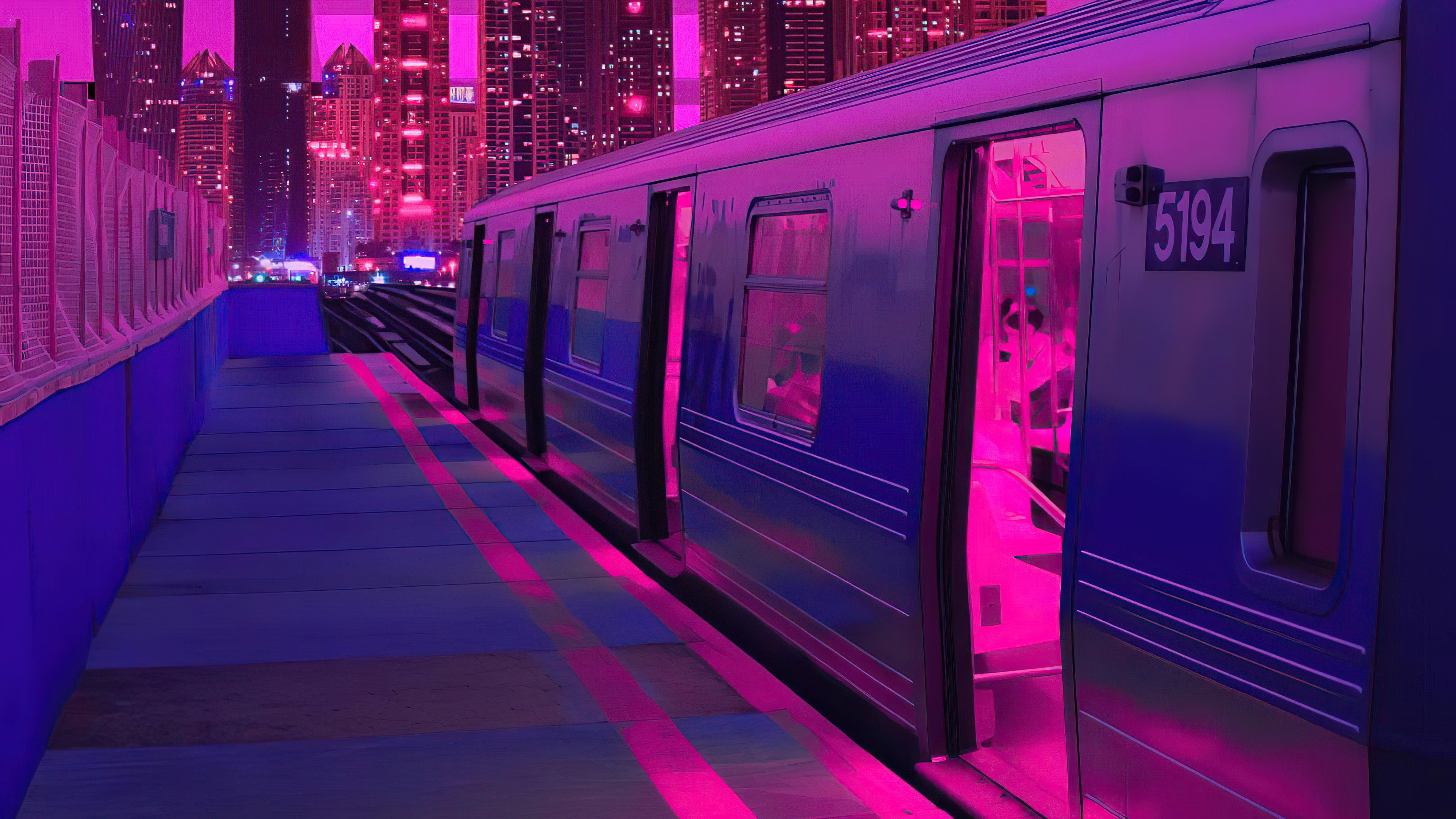 5120x2880 Train Neon Synthwave Buildings 5k, HD Artist, 4k Wallpaper, Image, Background, Photo and Picture