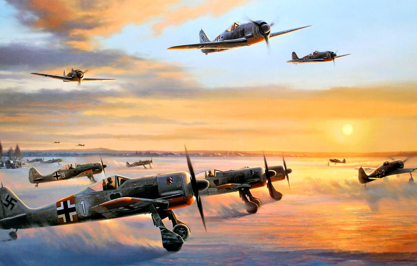 1332x850 Wallpaper Winter, Snow, Fighter, The Airfield, Fw Fw.190A Sunrise, Jagdgeschwader Engine BMW 801.D 2 Image For Desktop, Section авиация