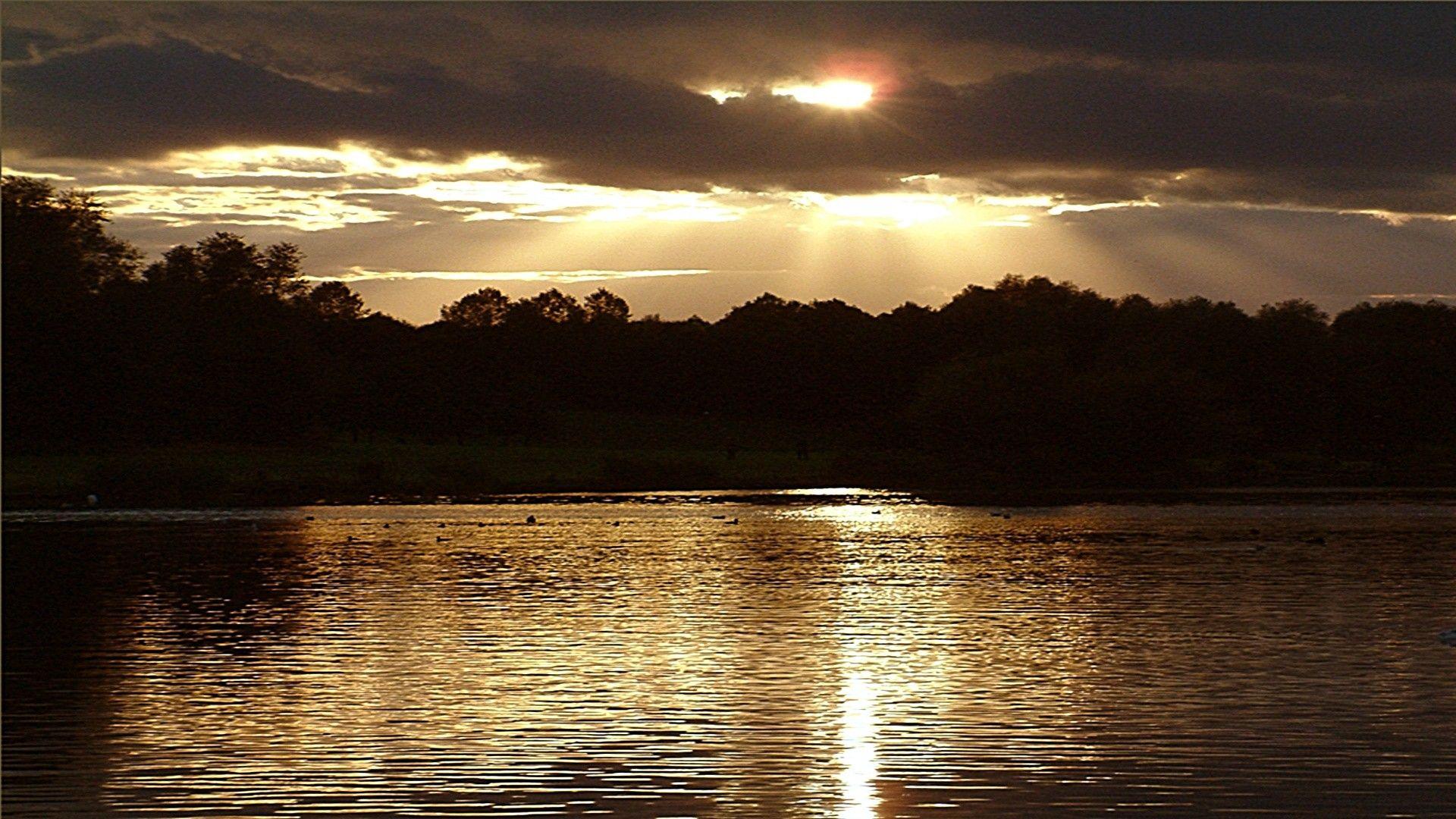 1920x1080 Sunsets: Liquid Gold Sunset Reflection Beauty Warm Cool Lovely