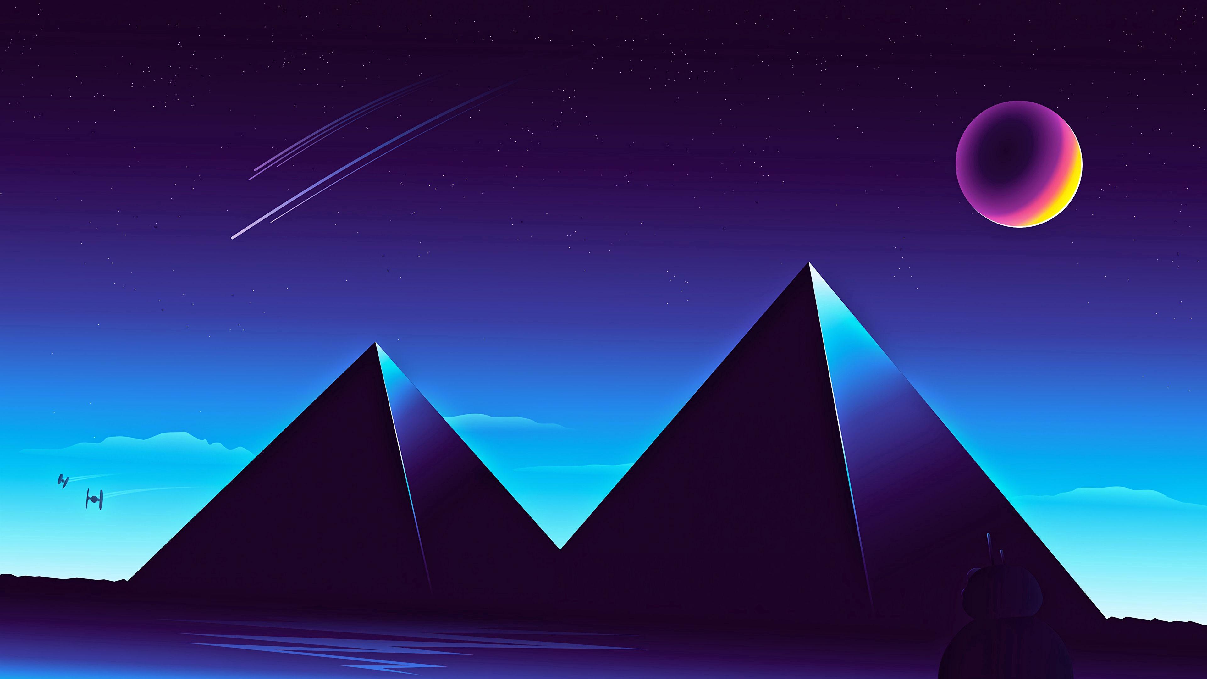 3840x2160 Download wallpaper 3840x2160 pyramids, starry sky, night, dark HD background