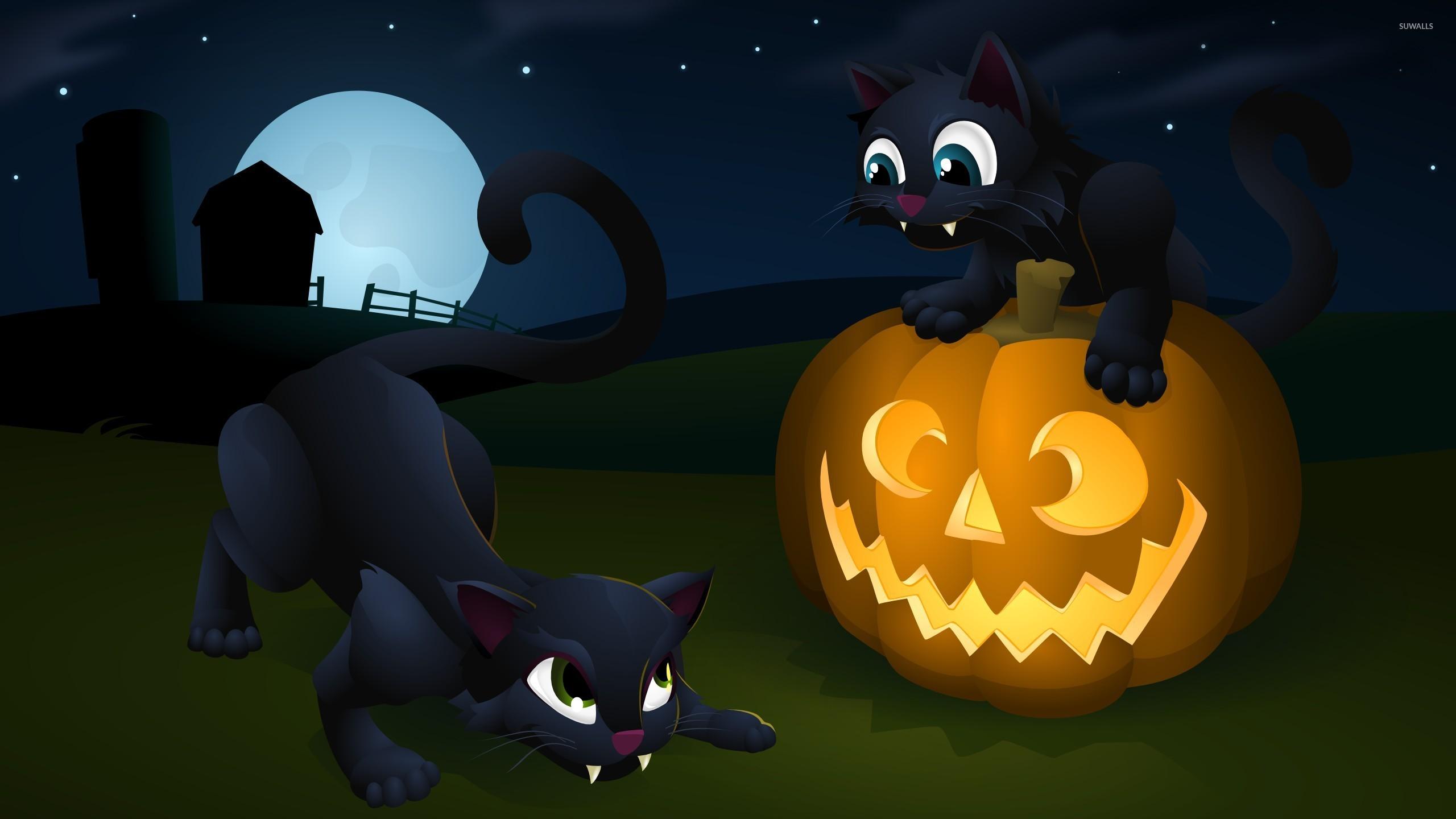 2560x1440 Jack O' Lantern And Kittens Wallpaper Wallpaper