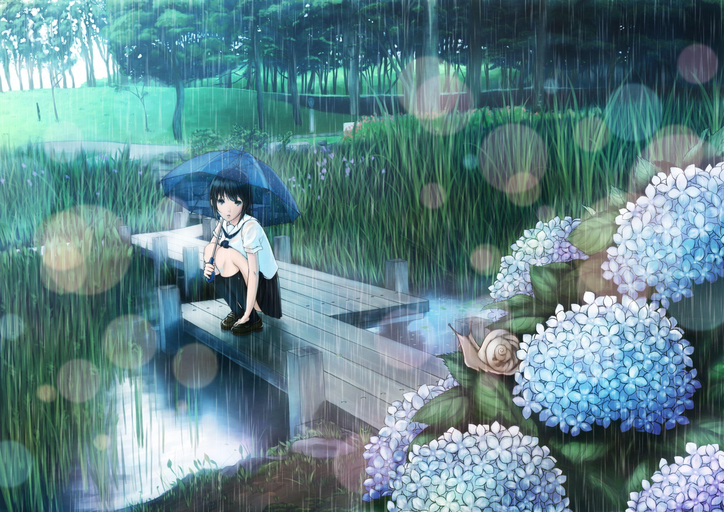 2480x1753 Hình nền Anime Girl In Rain