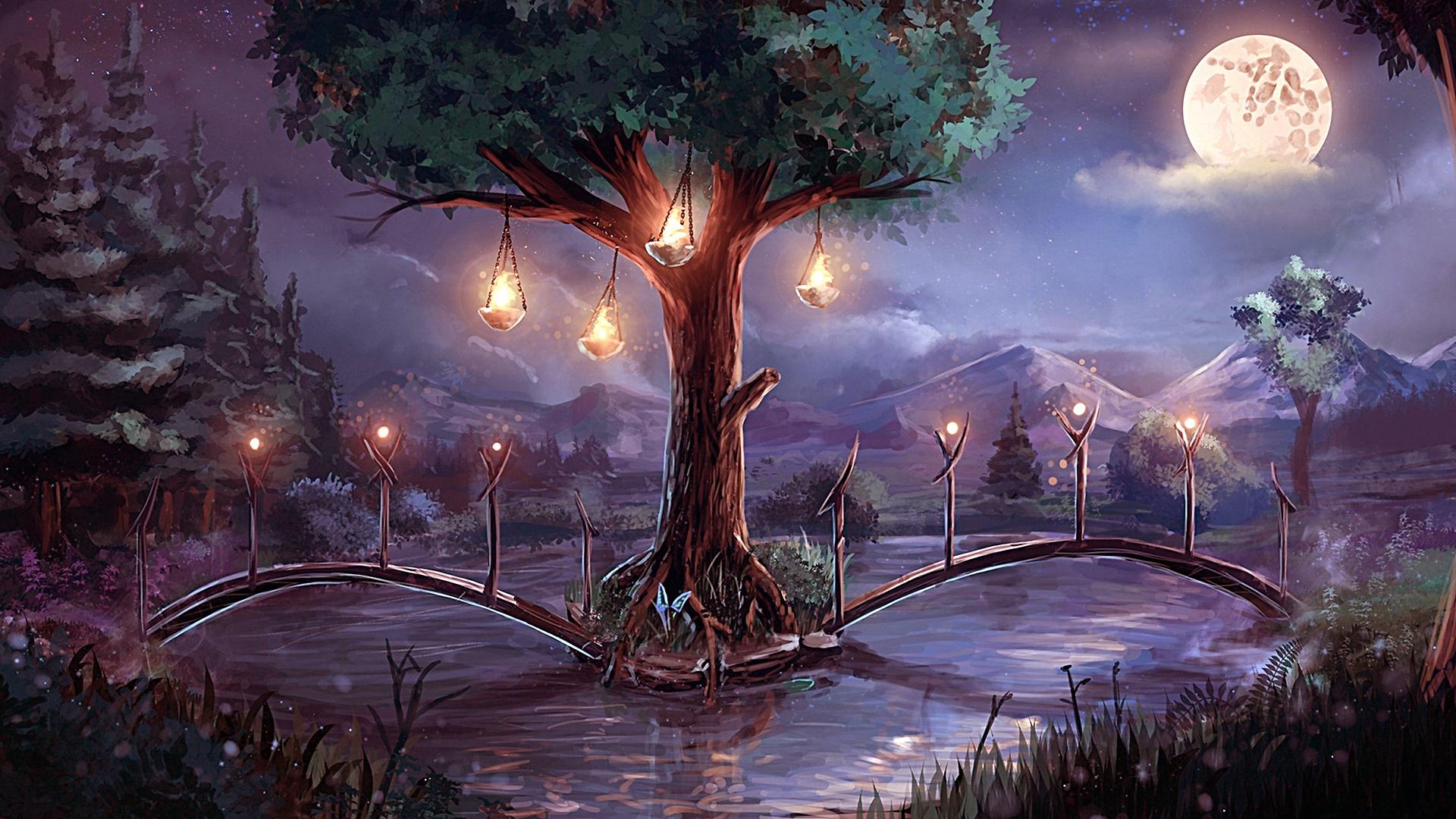 1920x1080 Moonlit Lantern Tree