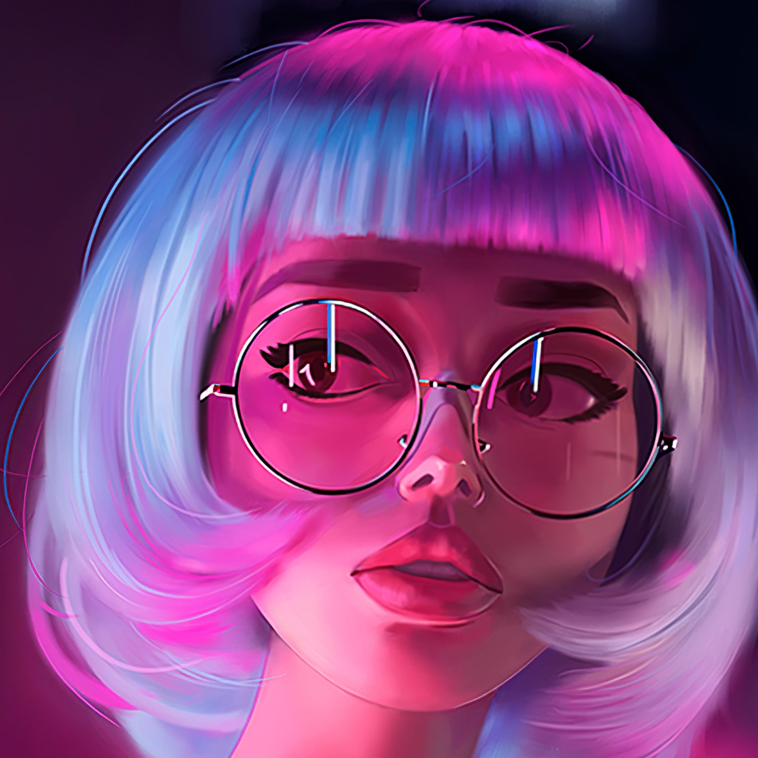 2932x2932 Neon Girl Glasses iPad Pro Retina Display HD 4k Wallpaper, Image, Background, Photo and Picture