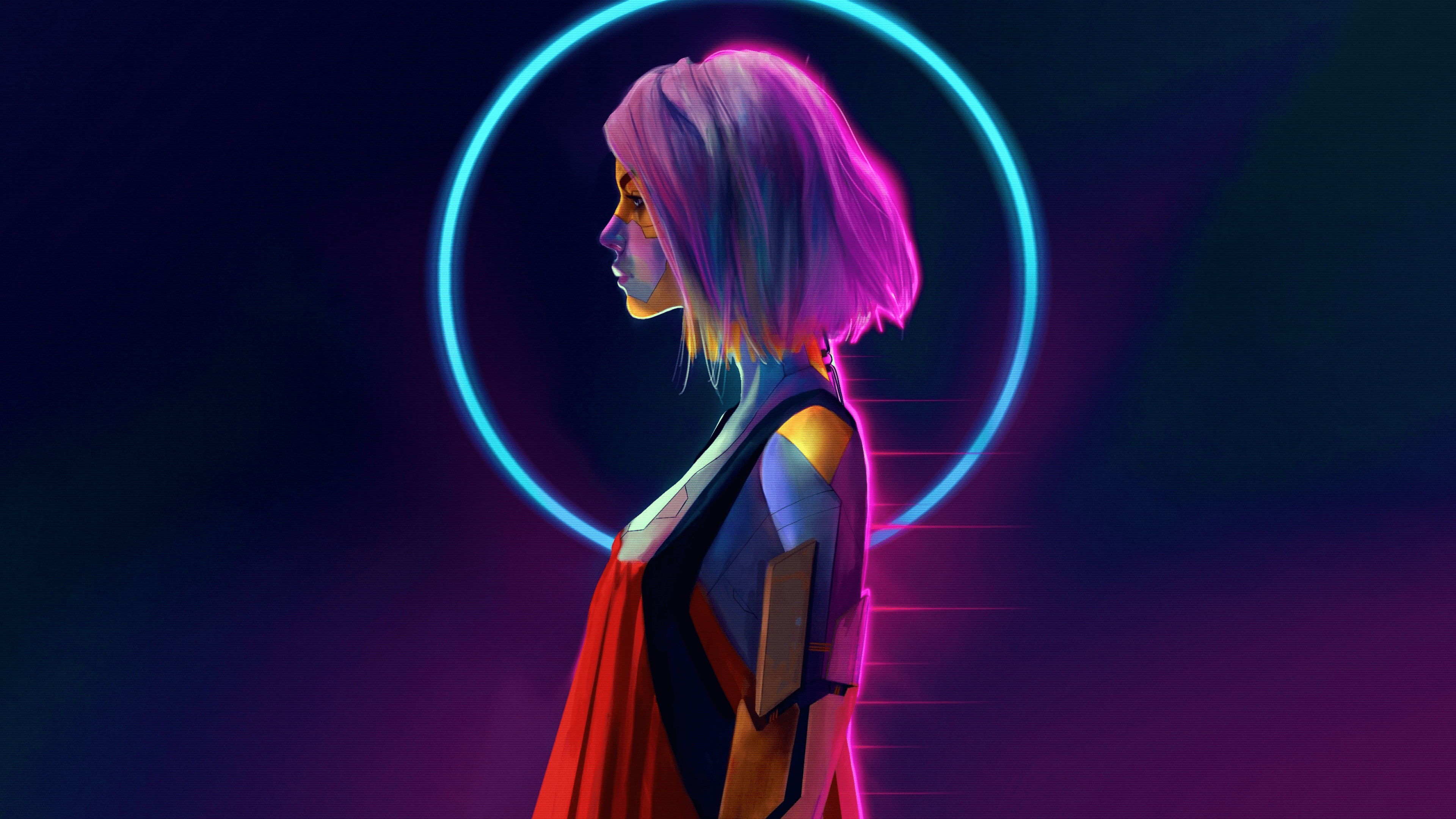 3840x2160 Neon Cyber Girl (3840x2160)