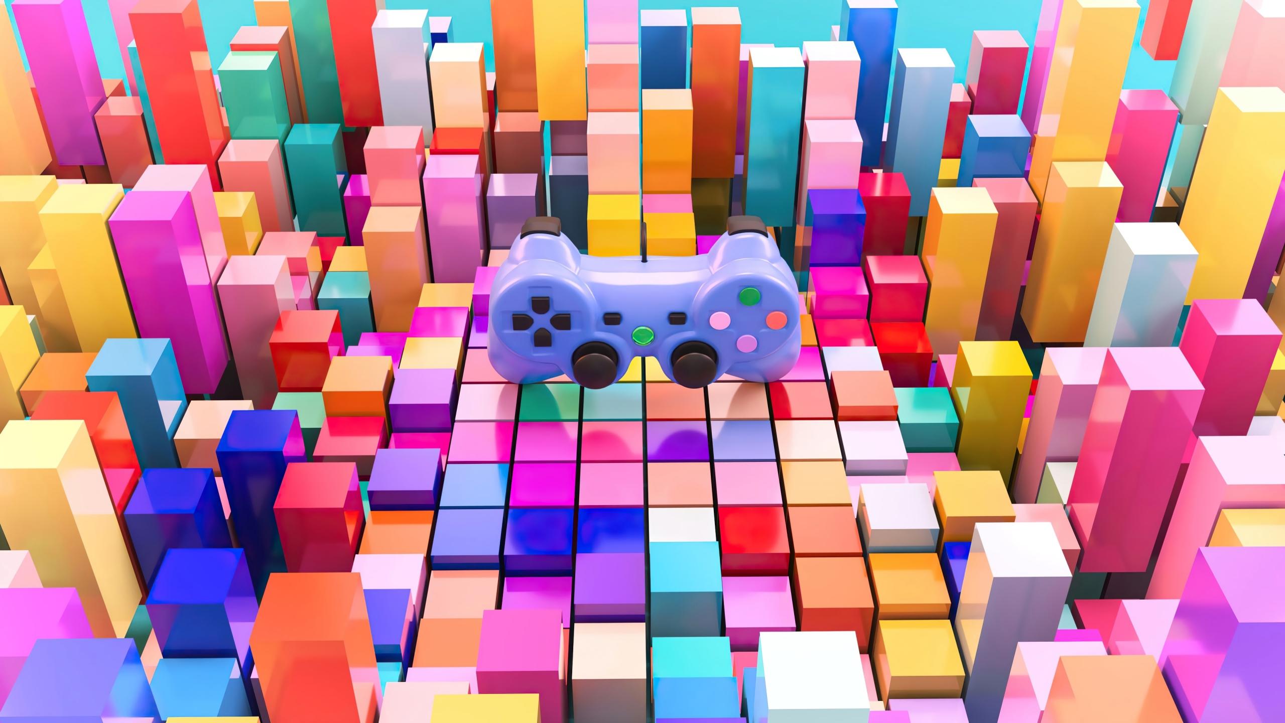 2560x1440 Download 2560x1440 wallpaper playstation controller, colorful bars, art, dual wide, widescreen 16: widescreen, 2560x1440 HD image, background, 26423