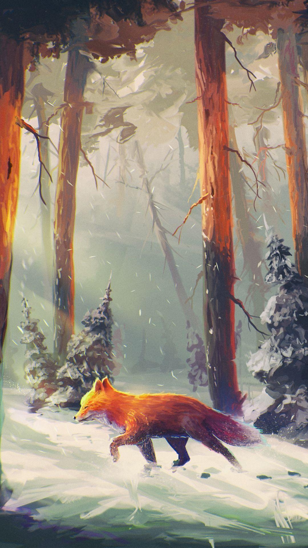 1080x1920 Anime Wallpaper. Fox art, Fox background, Painting