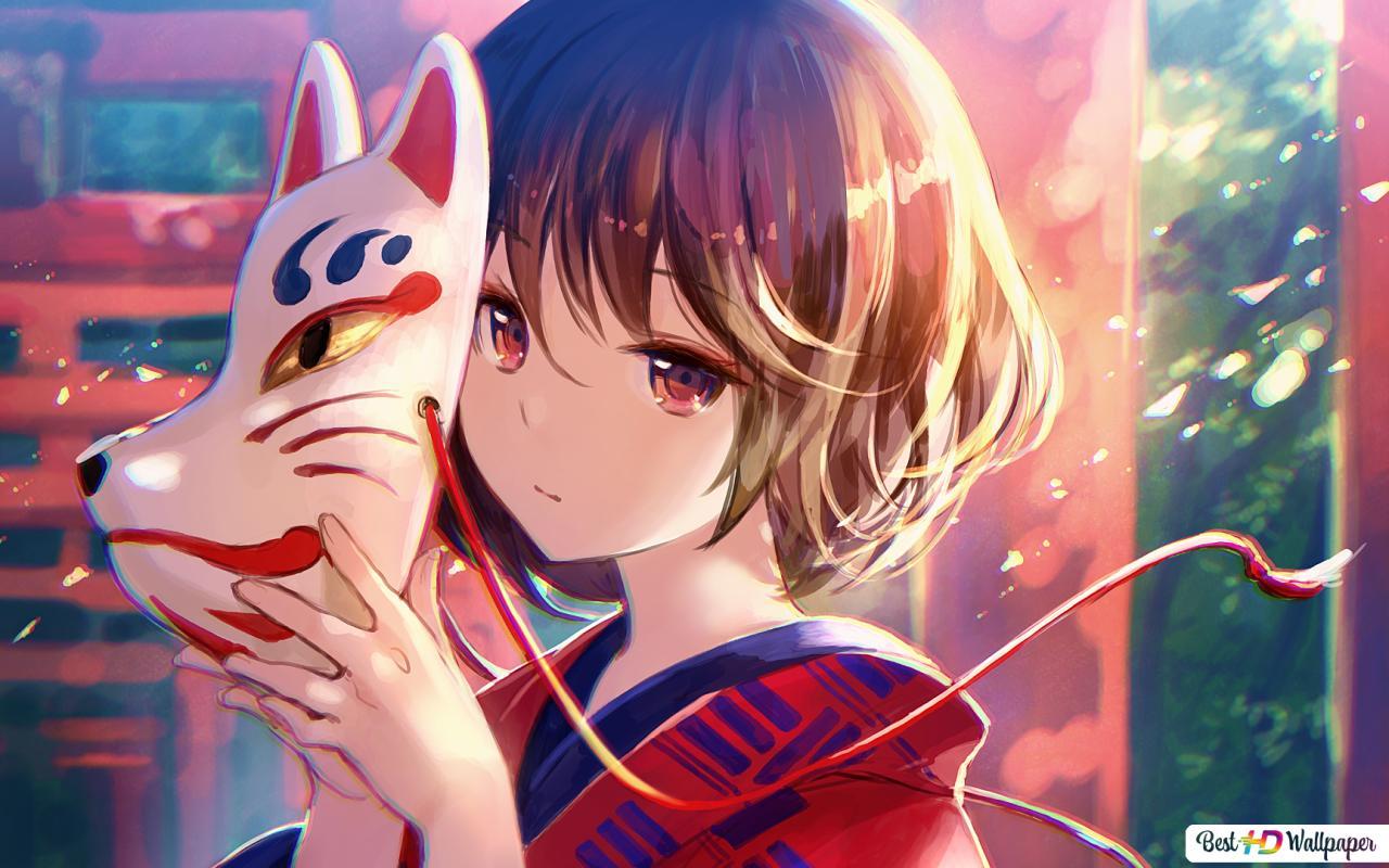 1280x800 Anime Girl Fox Mask HD wallpaper download