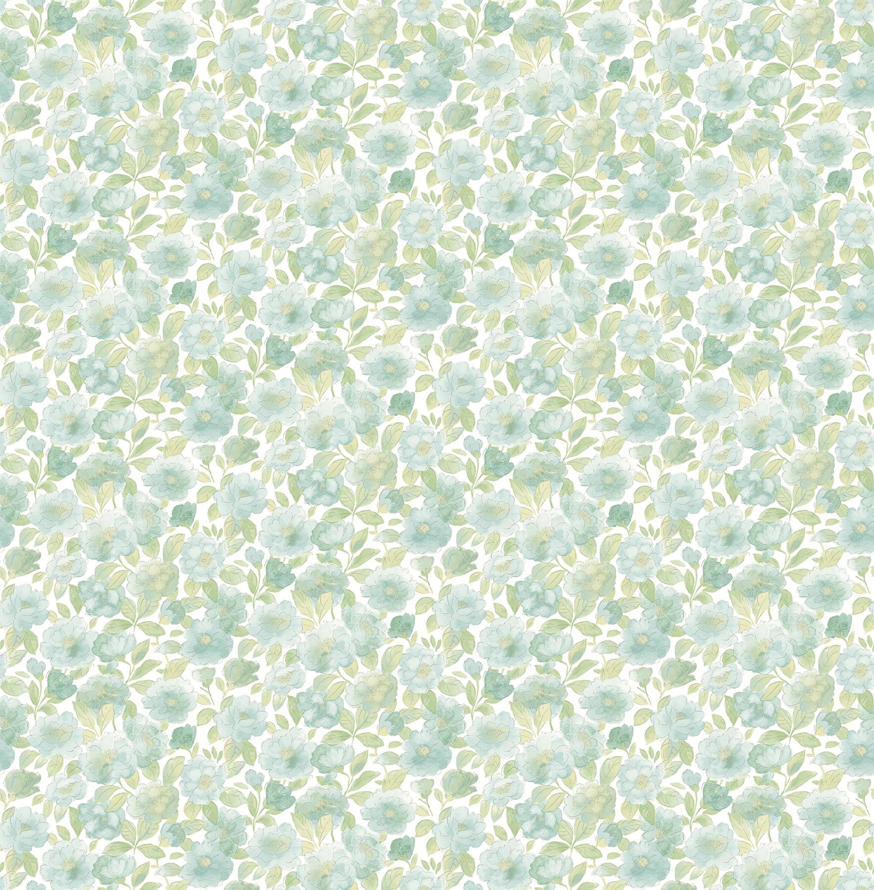 1768x1800 Columbia Paints. Elsie Teal Floral Wallpaper