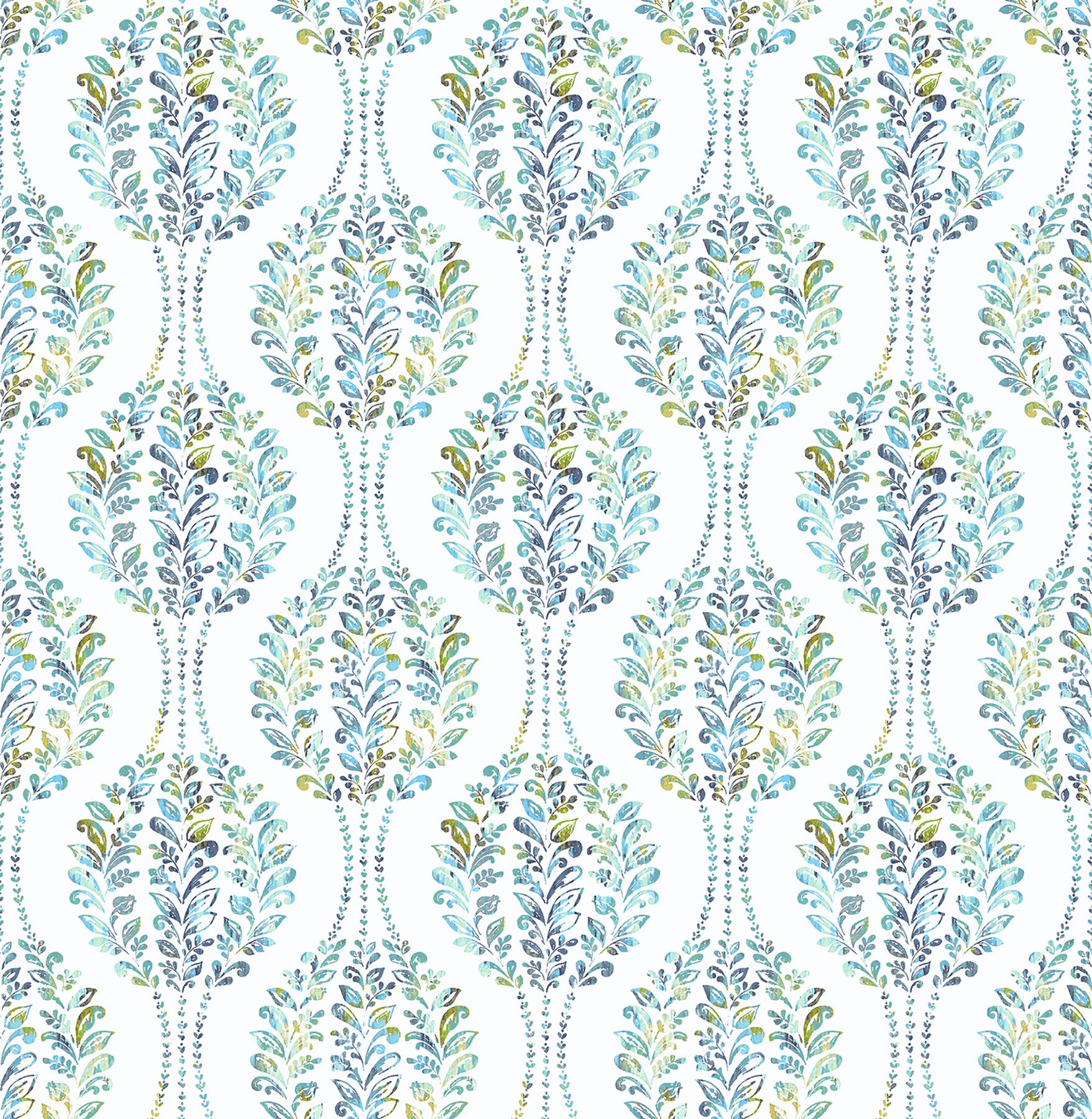 1757x1800 COLOR WHEEL. Versailles Teal Floral Damask Wallpaper