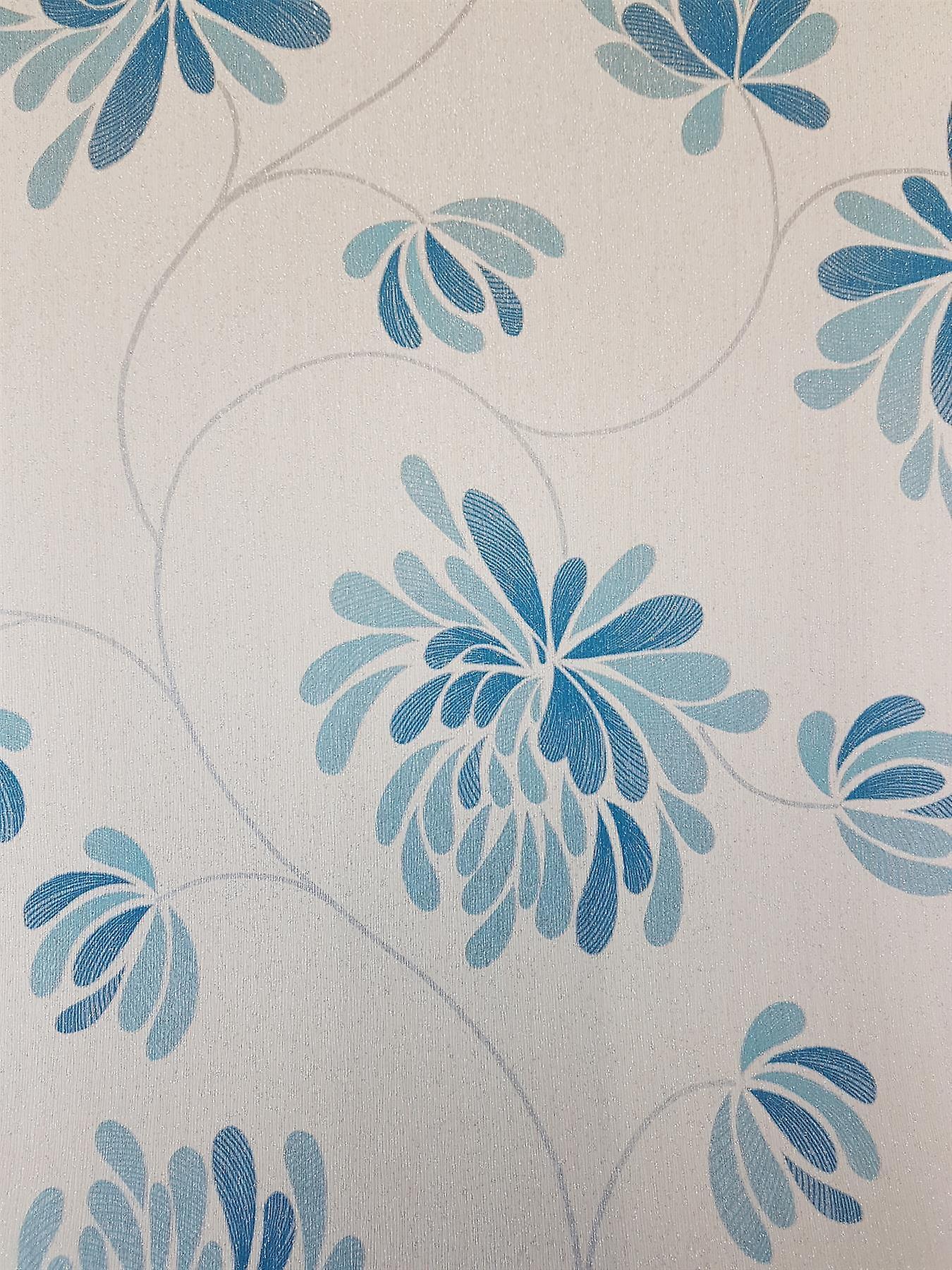 1350x1800 Glitter Floral Wallpaper Teal Off White Shimmer Flower Textured Debona Selena