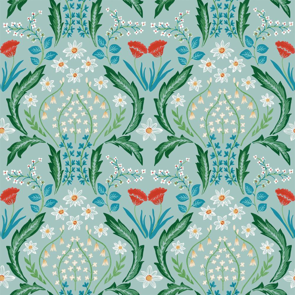 1000x1000 Tempaper 60 sq. ft. Scandi Floral Teal Peel and Stick Wallpaper in the Wallpaper department at