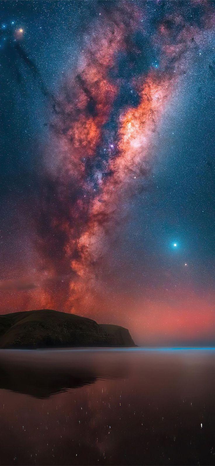 736x1593 milky way rises at a remote bay near christchurch. iPhone X Wallpaper