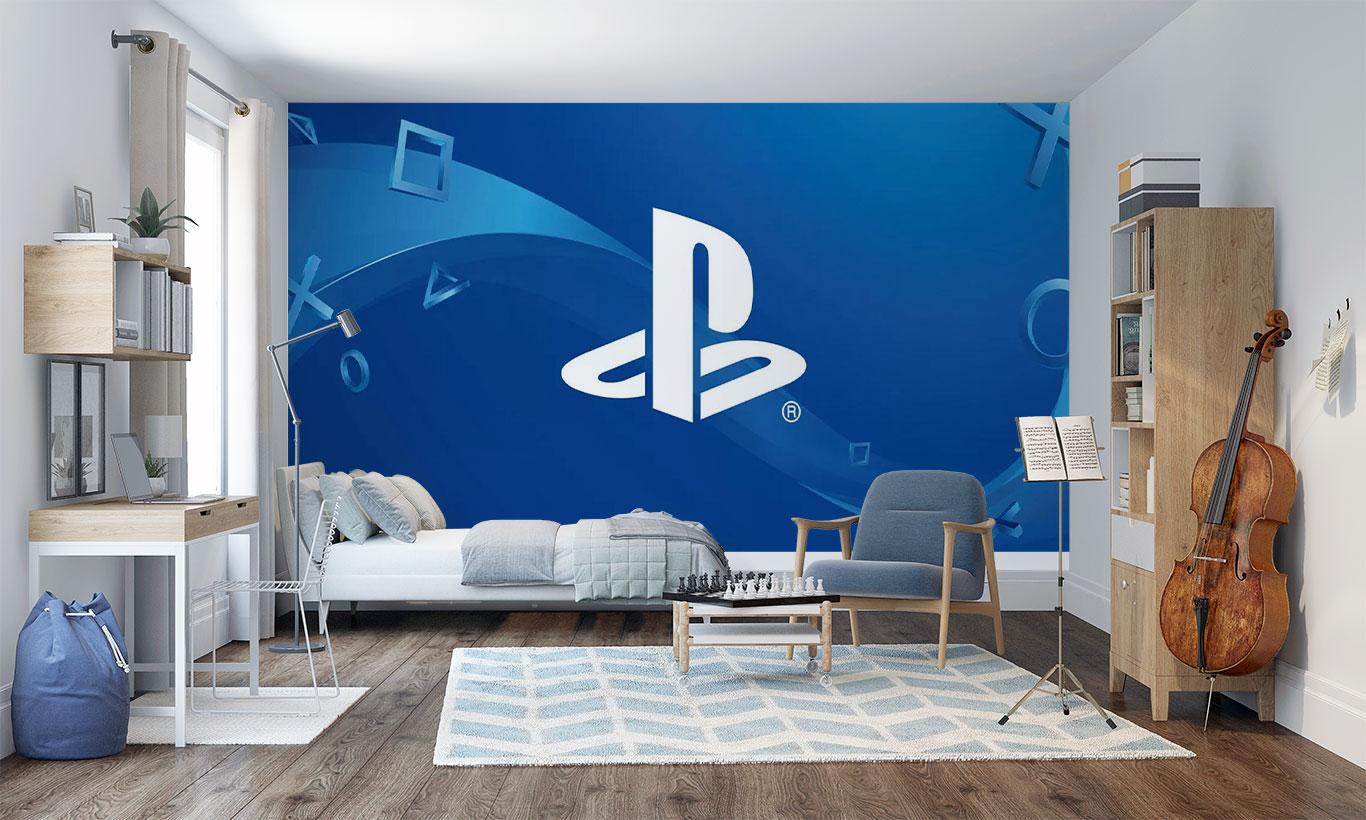 1366x820 PlayStation Logo Blue Wallpaper Mural