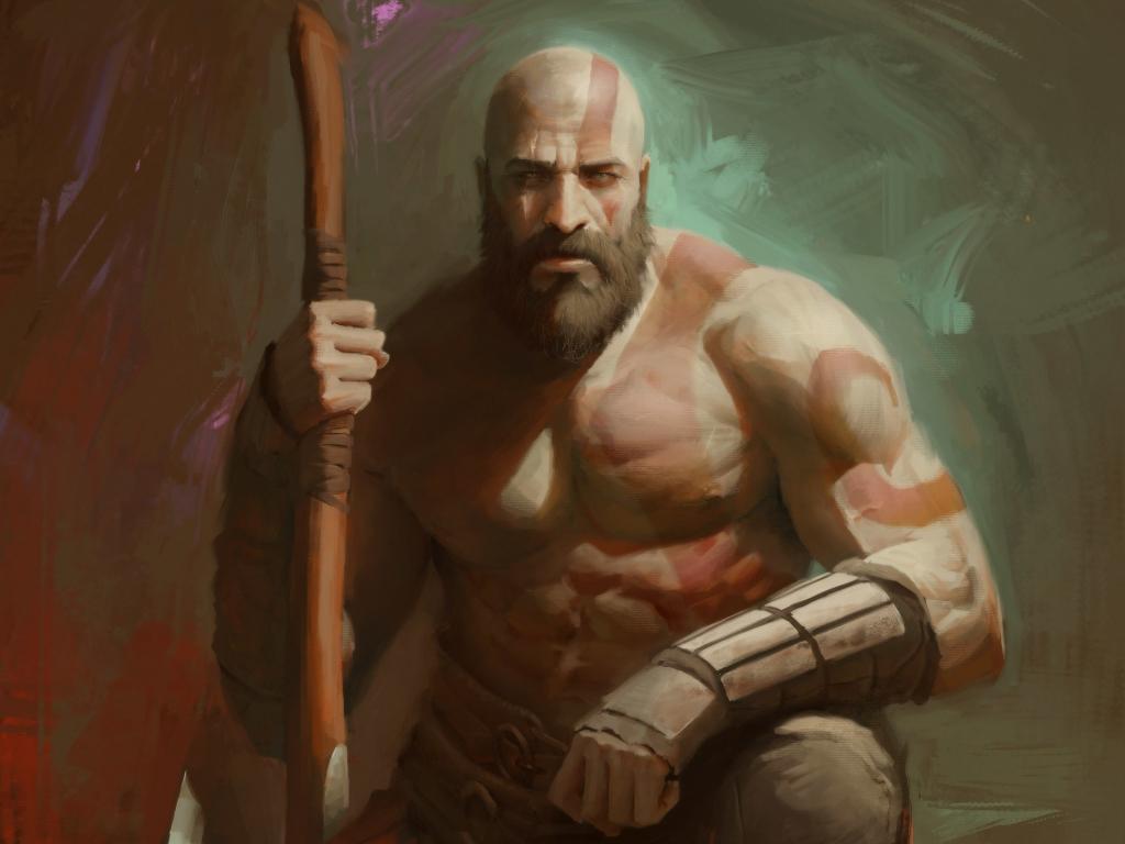 1024x768 Desktop wallpaper handsome, kratos, god of war, art, HD image, picture, background, c1622a