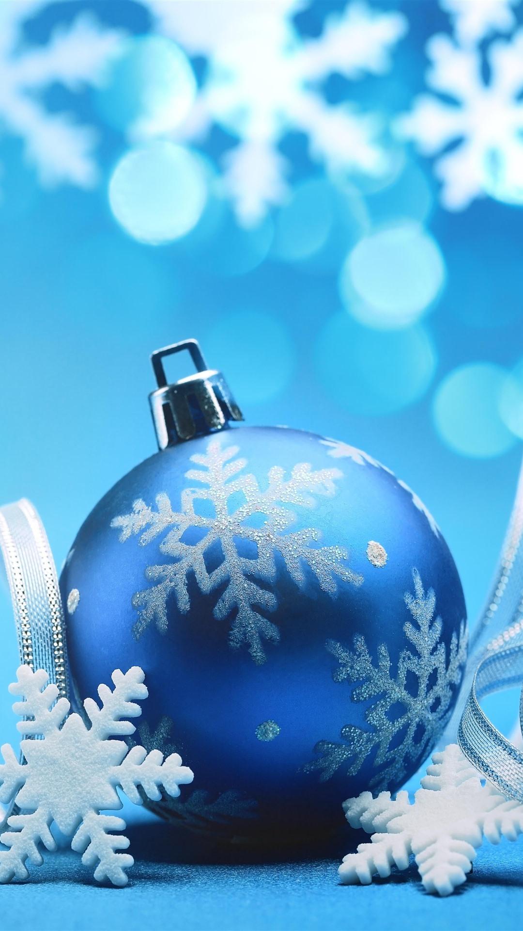 1080x1920 Blue Christmas Ball, Ribbons, Snowflakes, Blue Background 1242x2688 IPhone 11 Pro XS Max Wallpaper, Background, Picture, Image