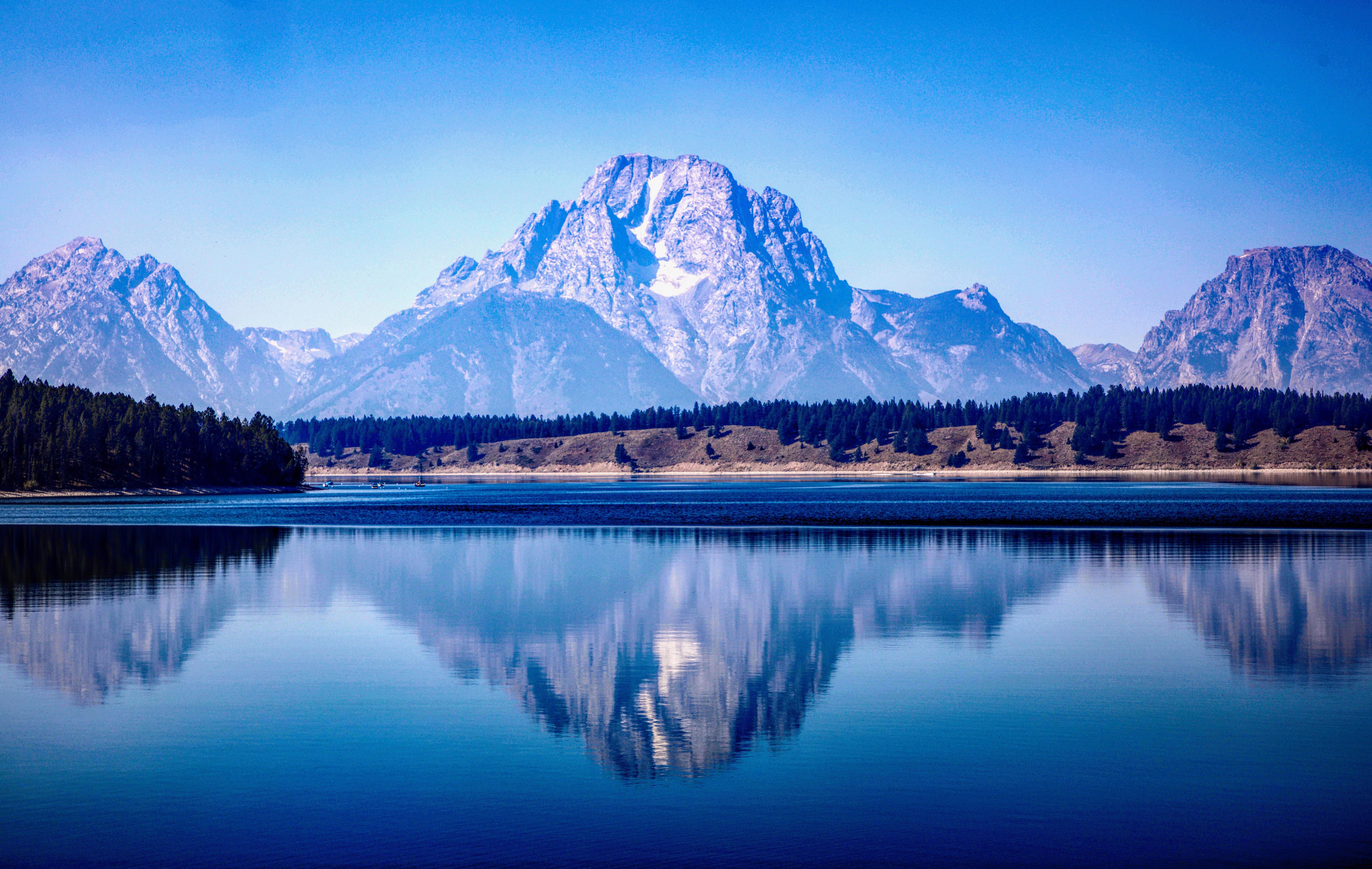 7000x4437 Grand Teton National Park Wallpaper 4K, Mountain range, Lake, Reflections, Blue, Nature