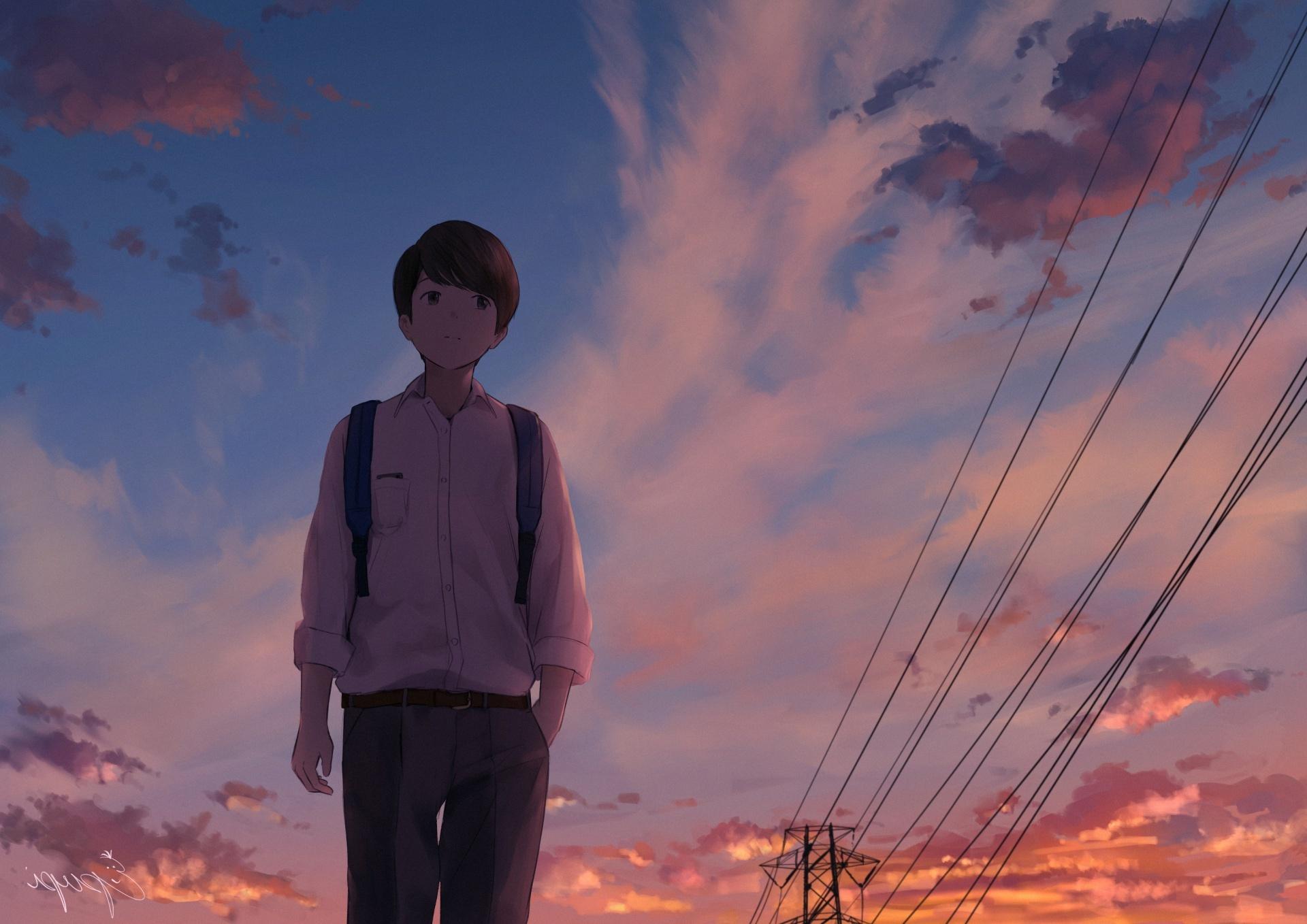 1920x1358 Wallpaper School Uniform, Sky, Scenic, Walking, Anime Boy:1920x1358