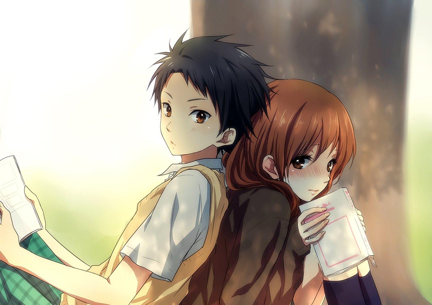 1440x1018 anime, Couple, School, Girl, Guy, Uniform, Tree, Love Wallpaper HD / Desktop and Mobile Background
