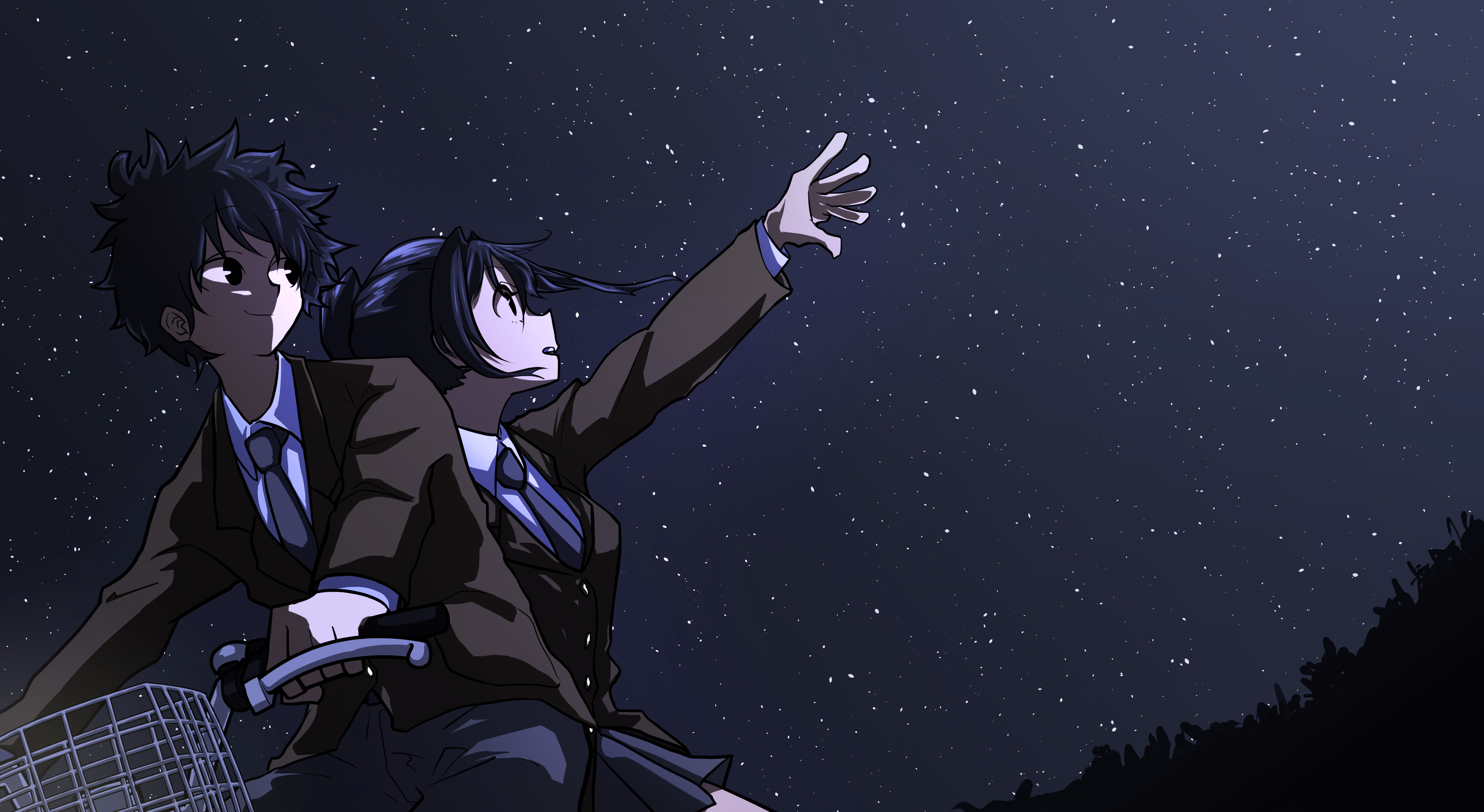3830x2096 School Uniform, Girl, Night, Stars, Boy wallpaper HD Wallpaper
