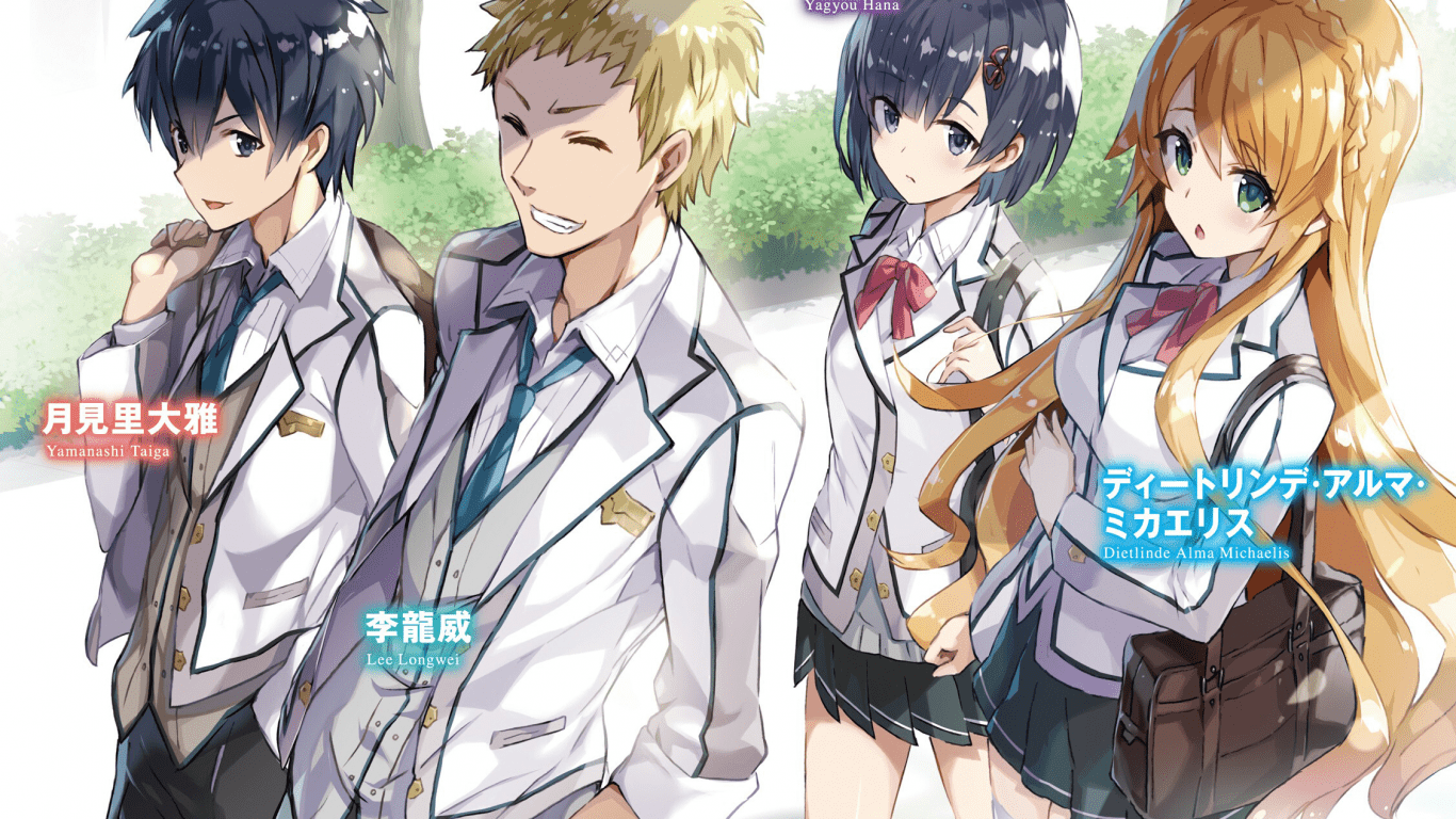 1366x768 Download 1366x768 Anime Girls, School Uniform, Smiling, Friends, Anime Boys, Blonde Wallpaper for Laptop, Notebook