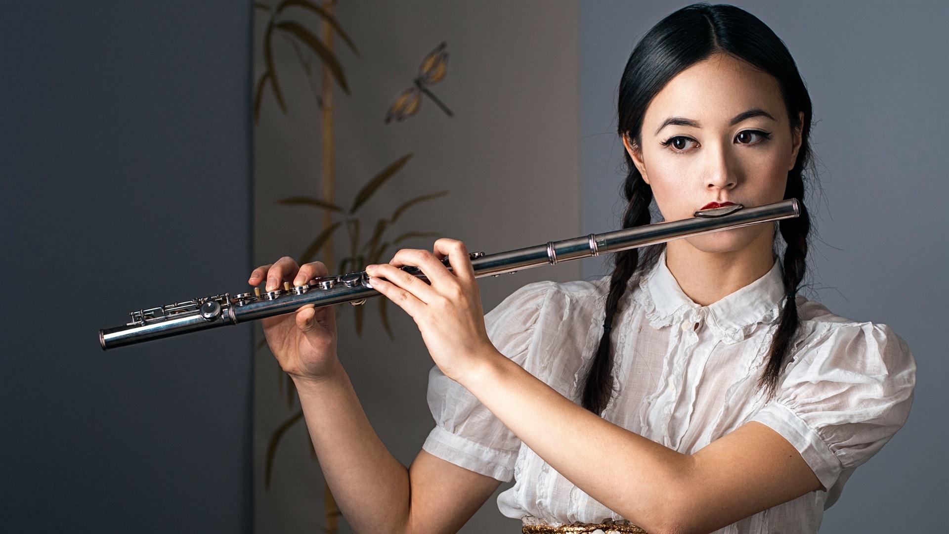 1920x1080 Wallpaper Chinese girl play flute, braid 1920x1200 HD Picture, Image