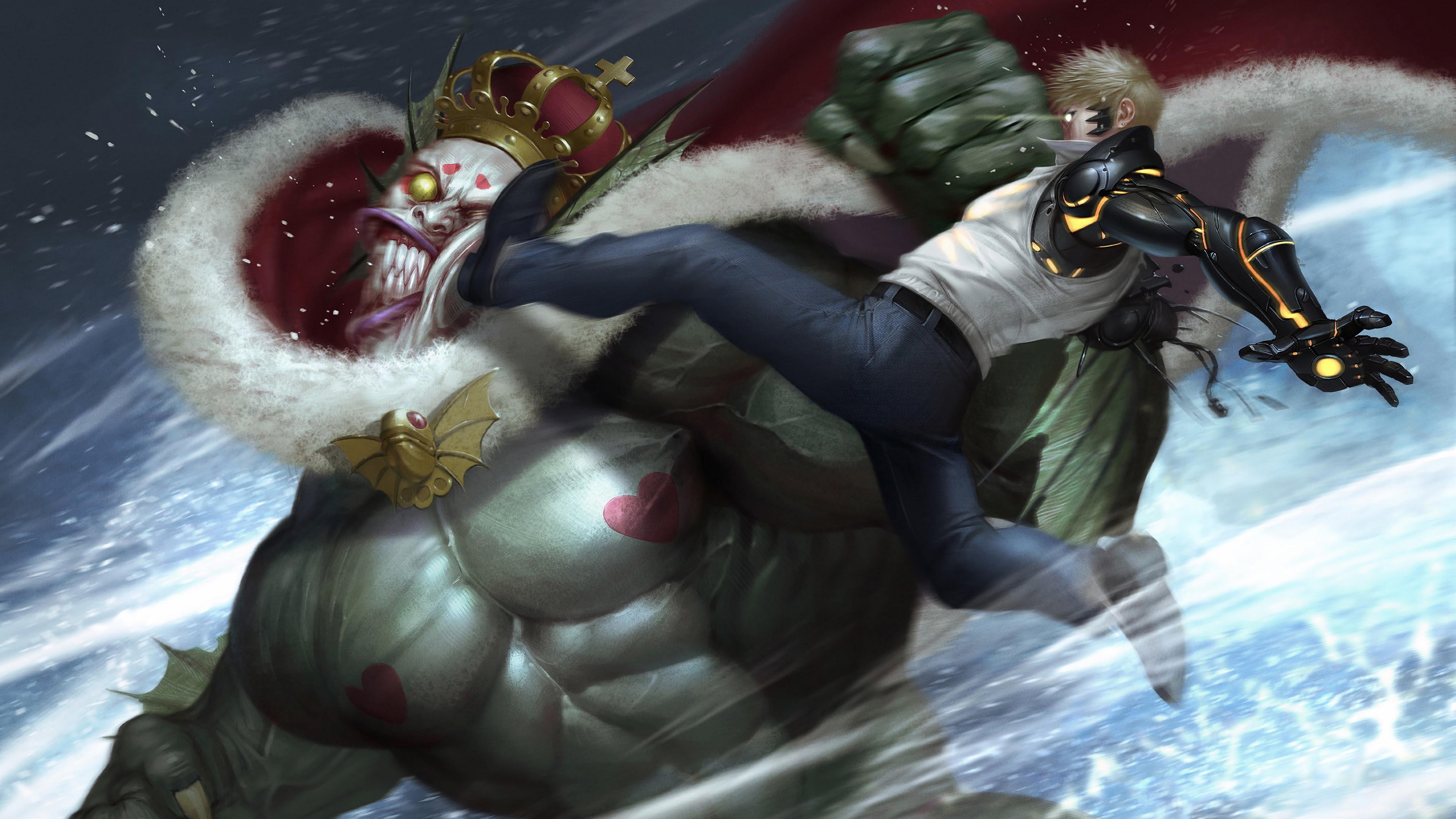 5120x2880 Genos vs. Deep Sea King One Punch Man 4K Wallpaper